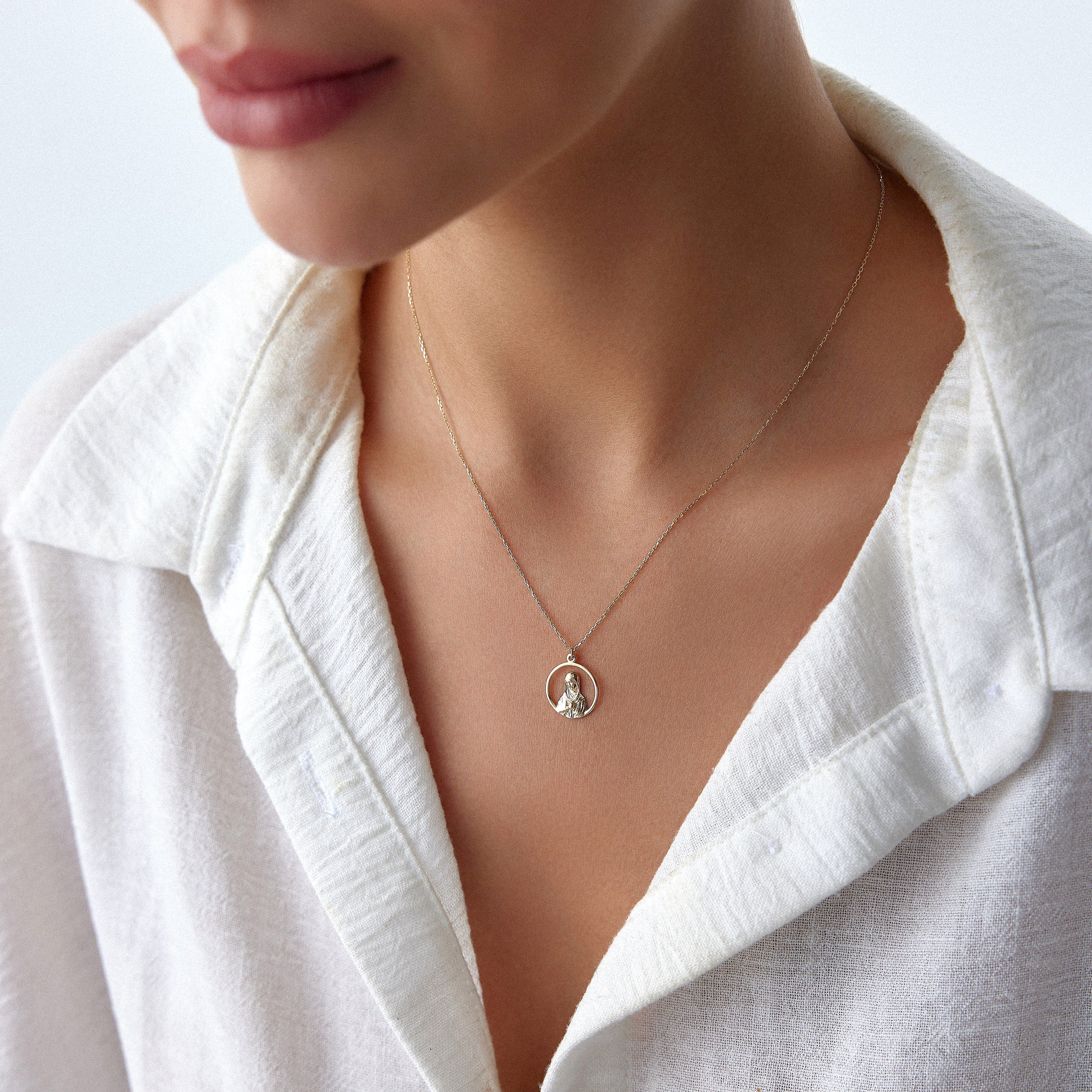 Virgin Mary Necklace in 14K Gold