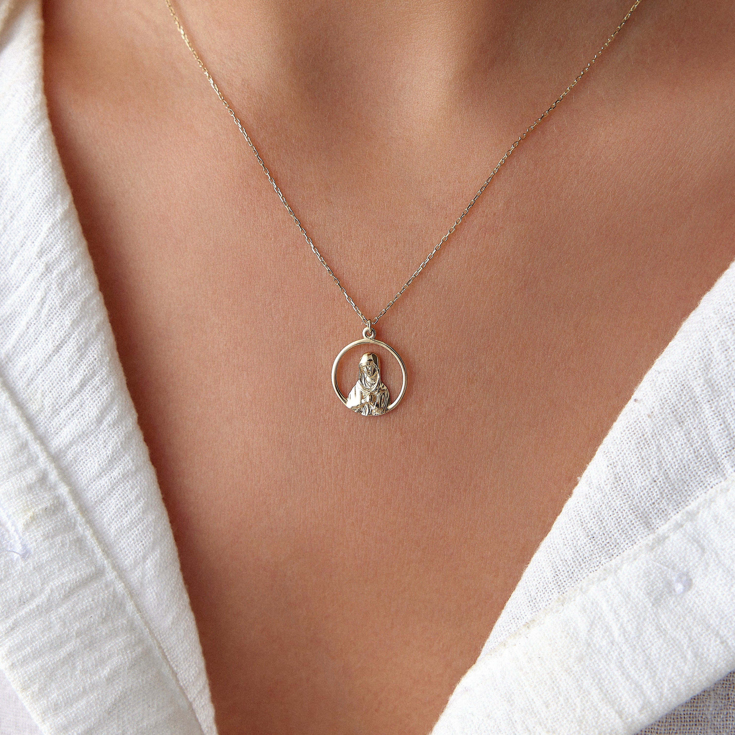Virgin Mary Necklace in 14K Gold