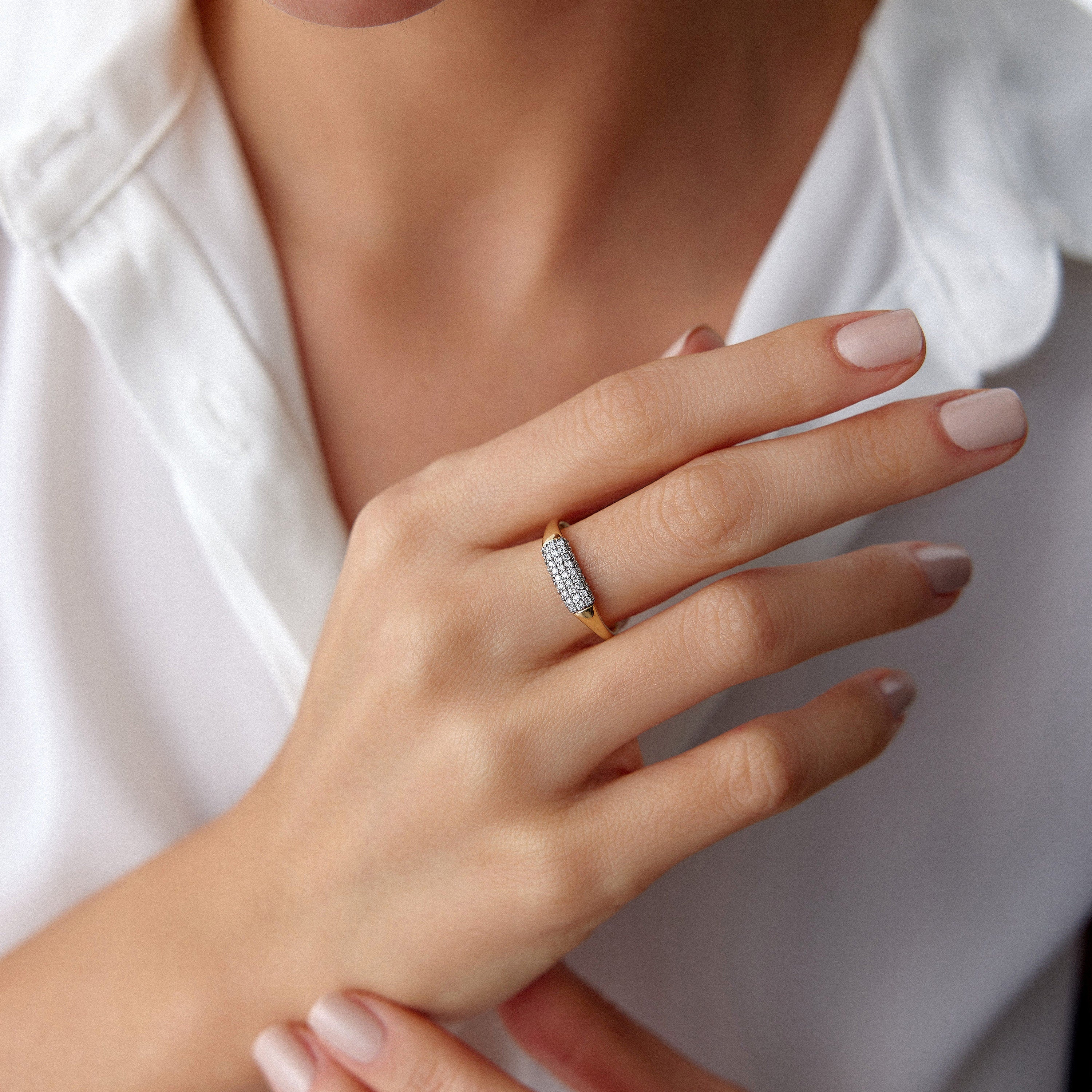 Pave Set Diamond Stacking Ring in 14K Gold