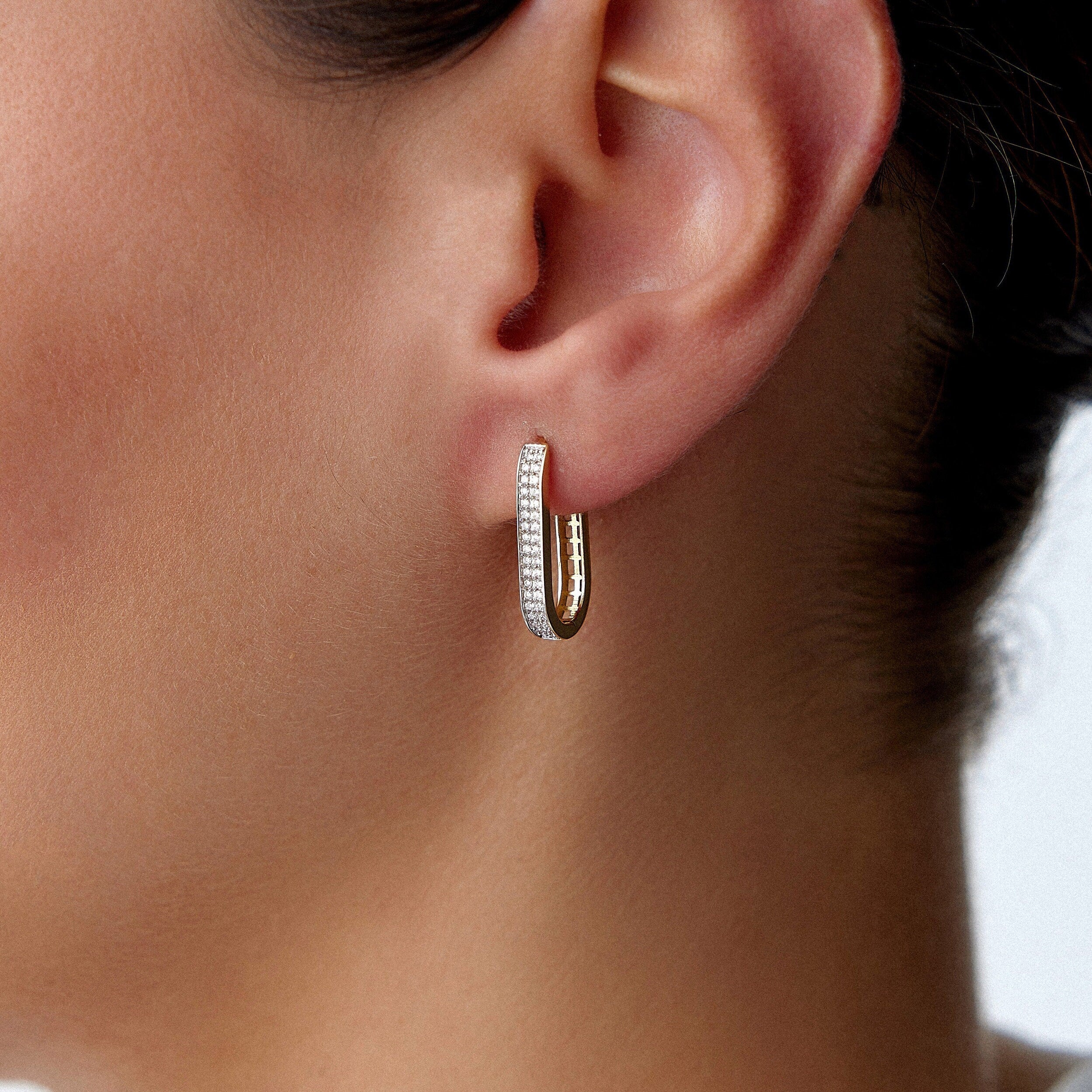 Diamond Rectangle Earrings in 14K Gold