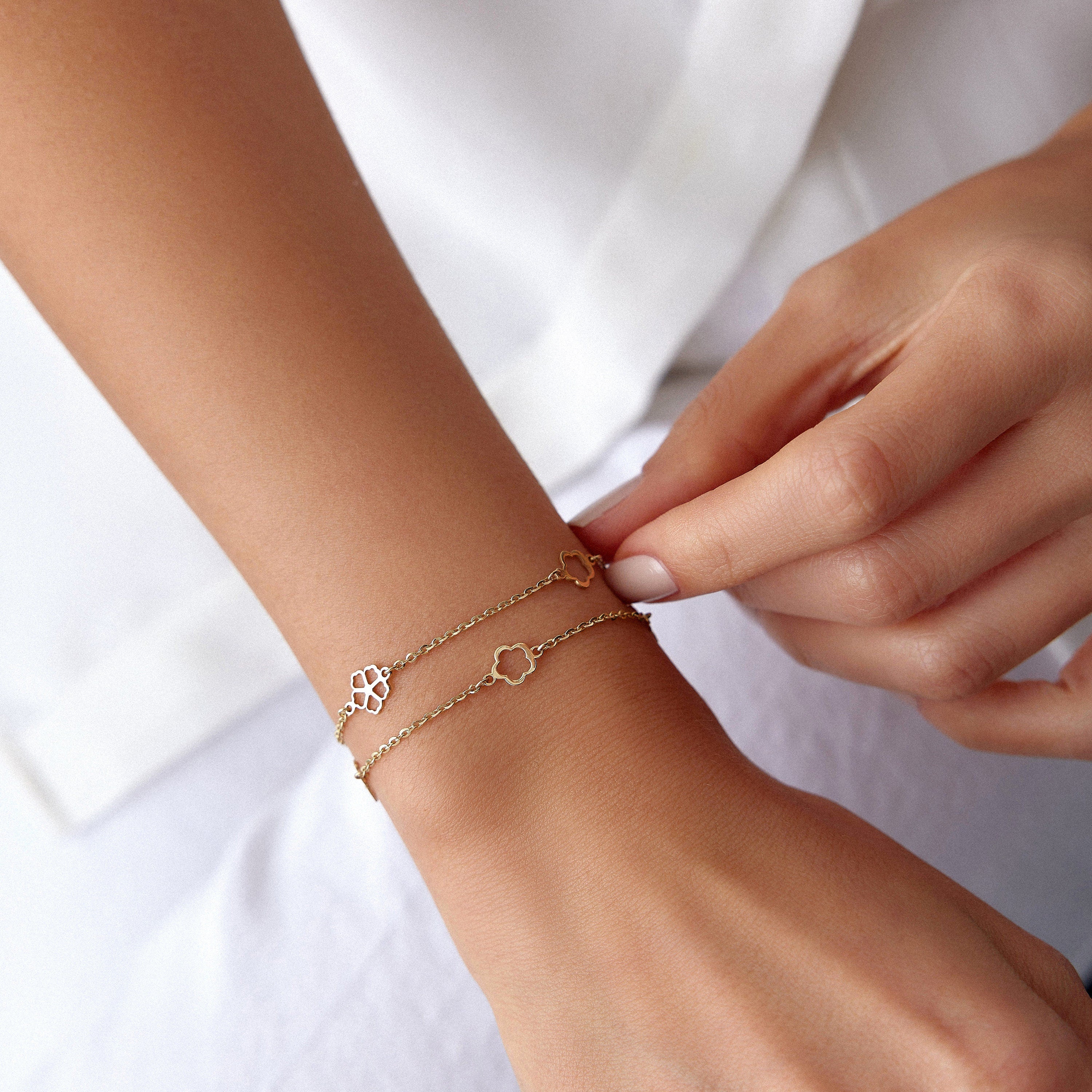 14K Gold Double Chain Flower Bracelet / FLORA