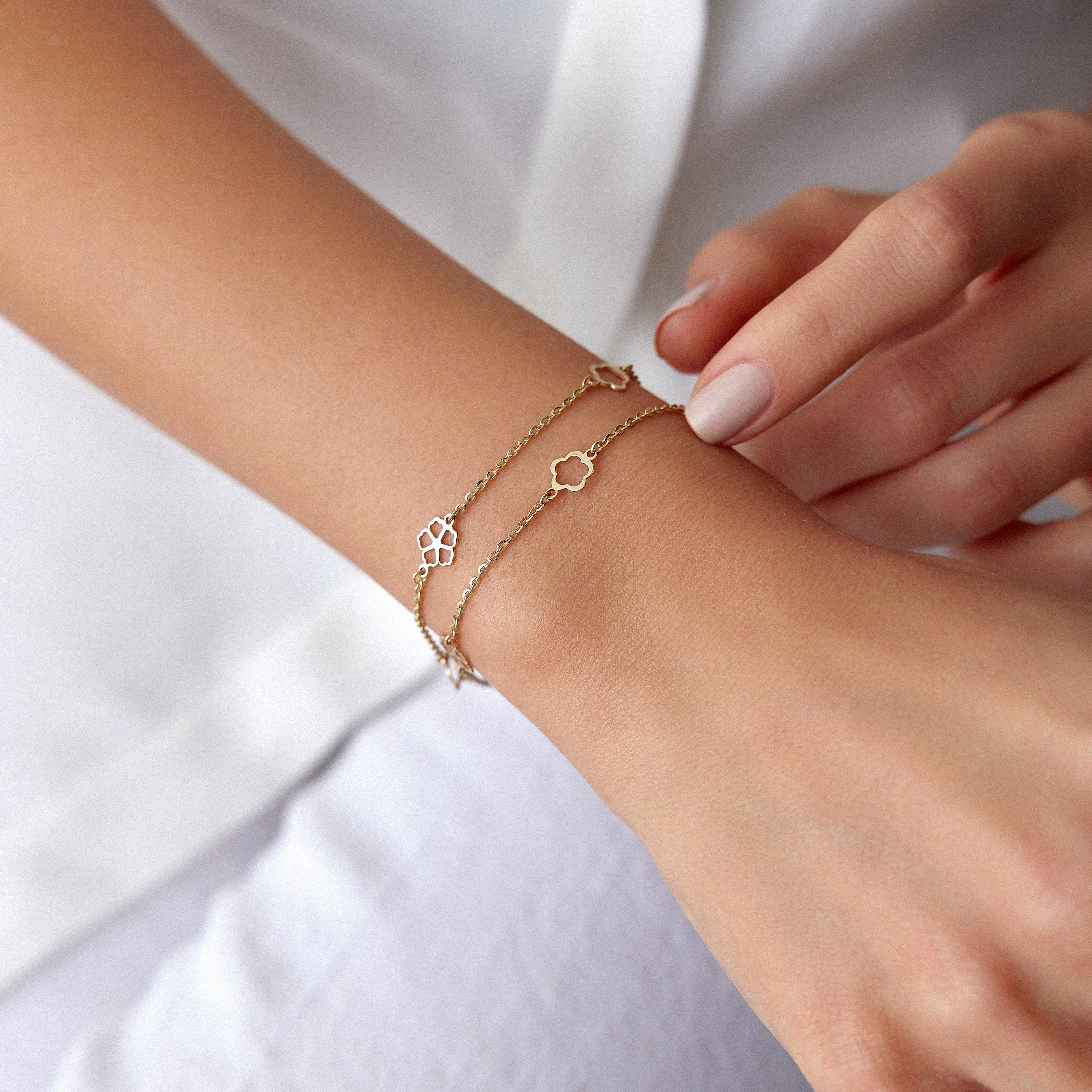 14K Gold Double Chain Flower Bracelet / FLORA