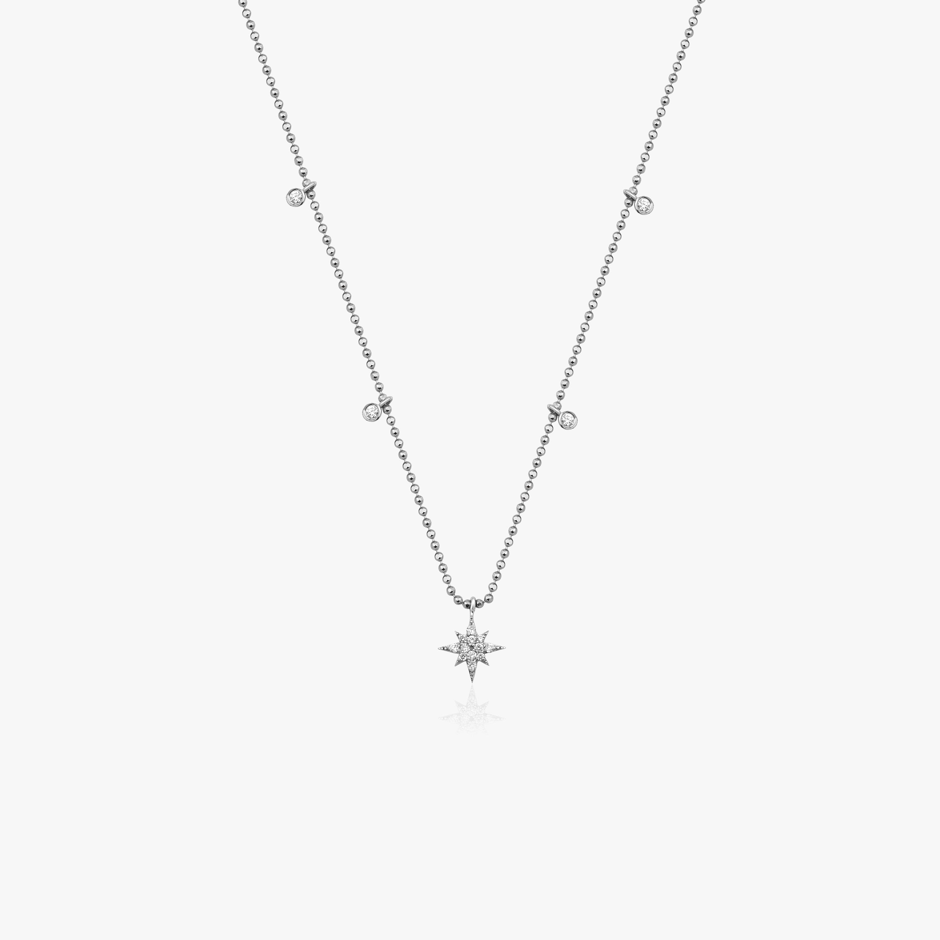 Ball Chain Diamond North Star Station Necklace