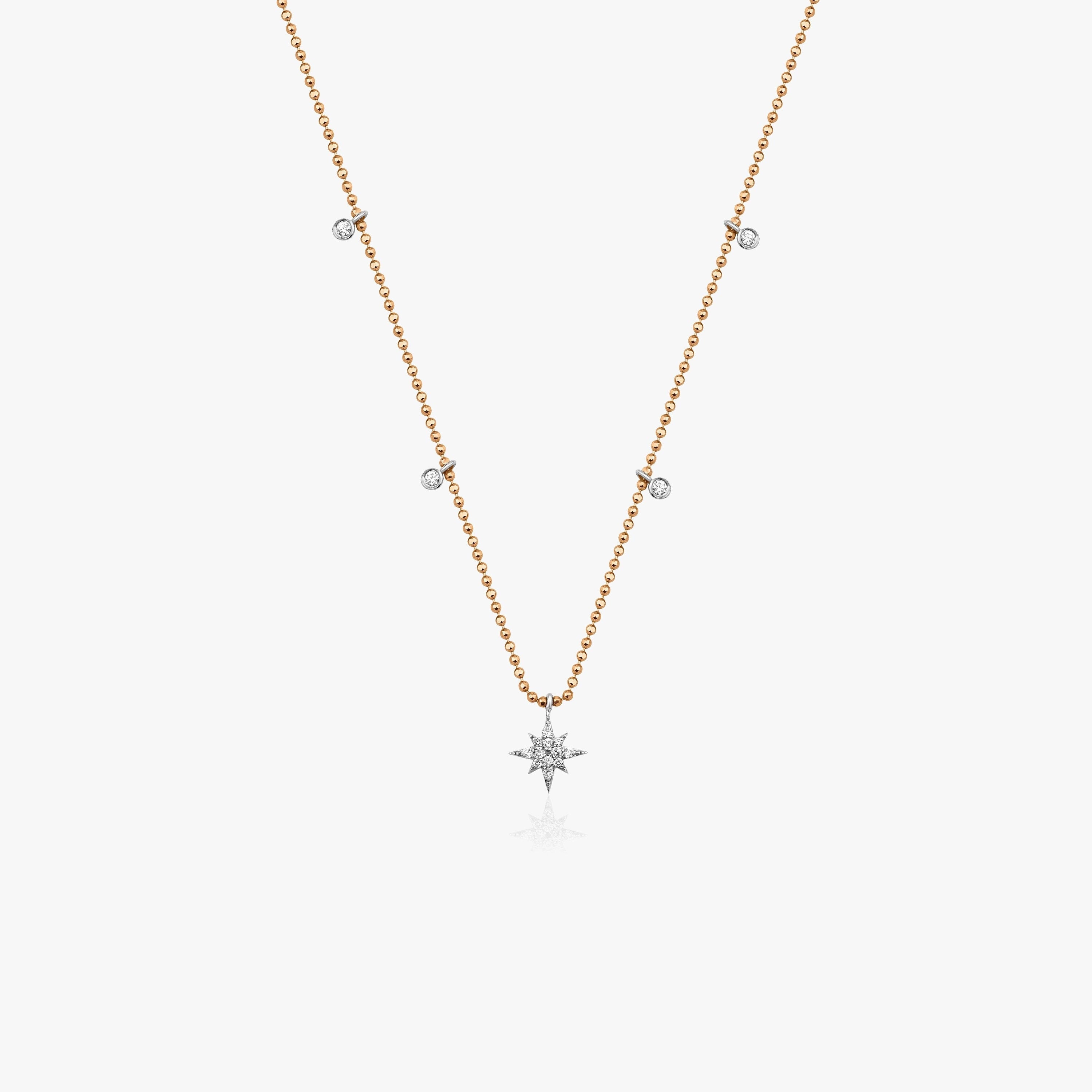 Ball Chain Diamond North Star Station Necklace