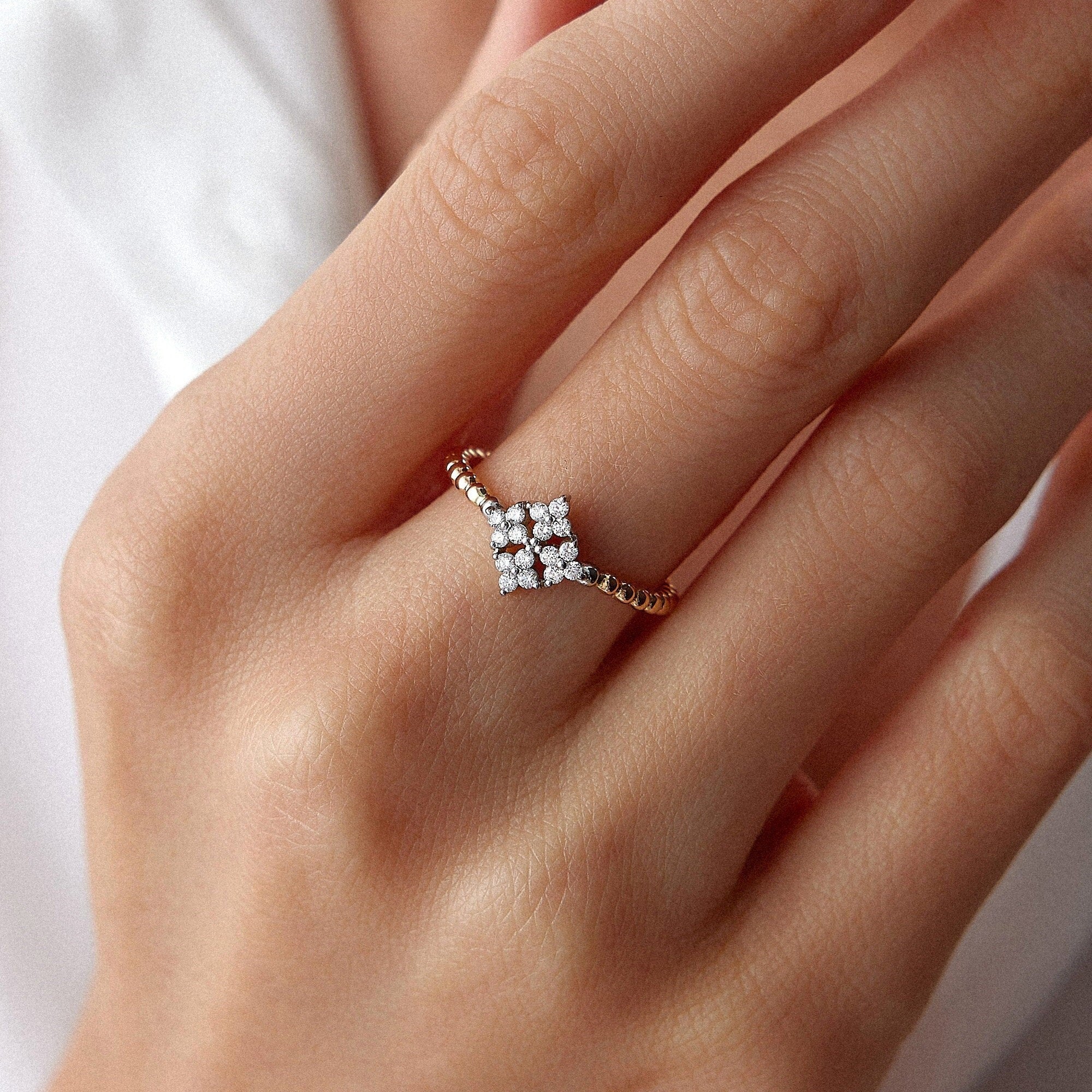 Diamond Flower Ring in 14K Gold