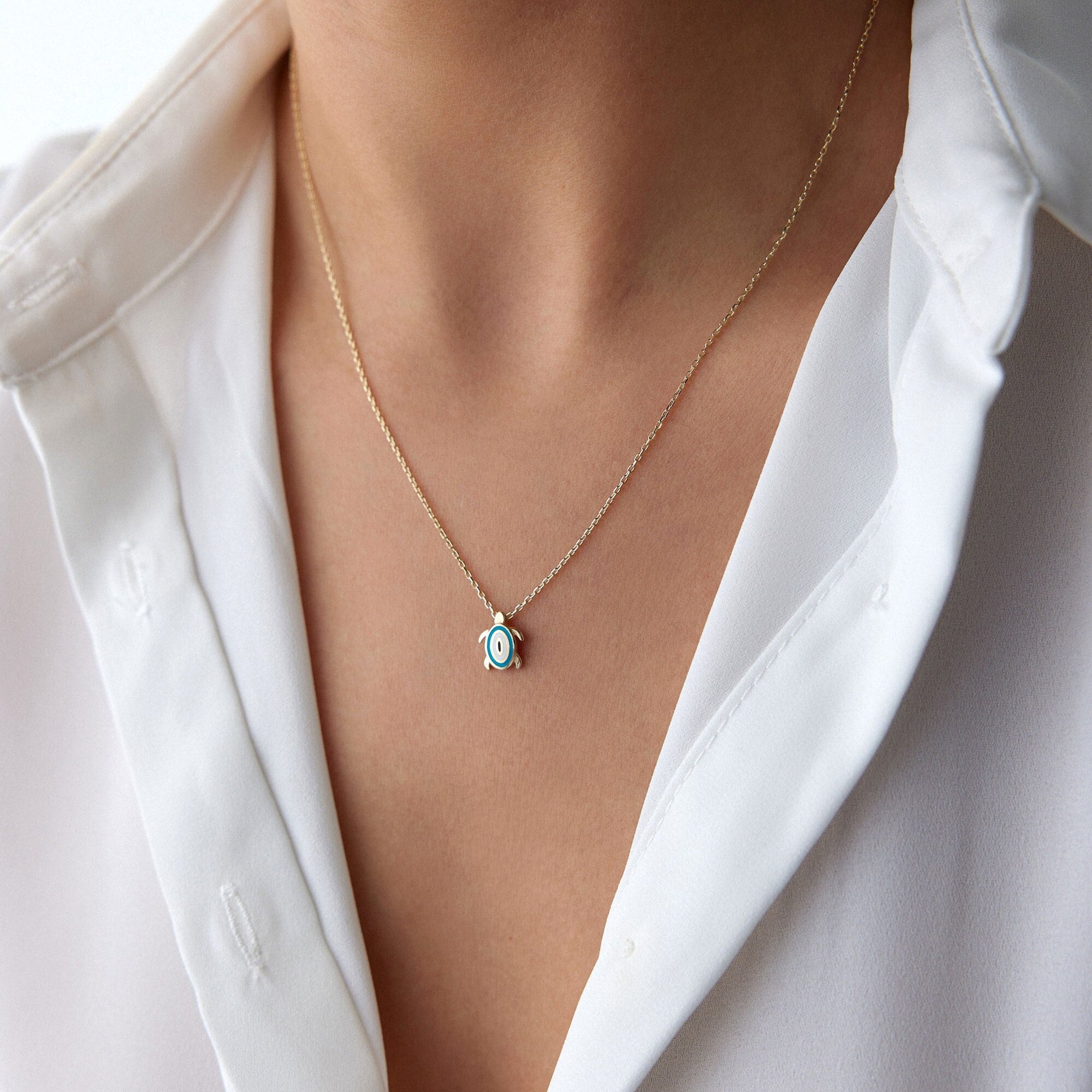 Mini Sea Turtle Necklace in 14K Gold