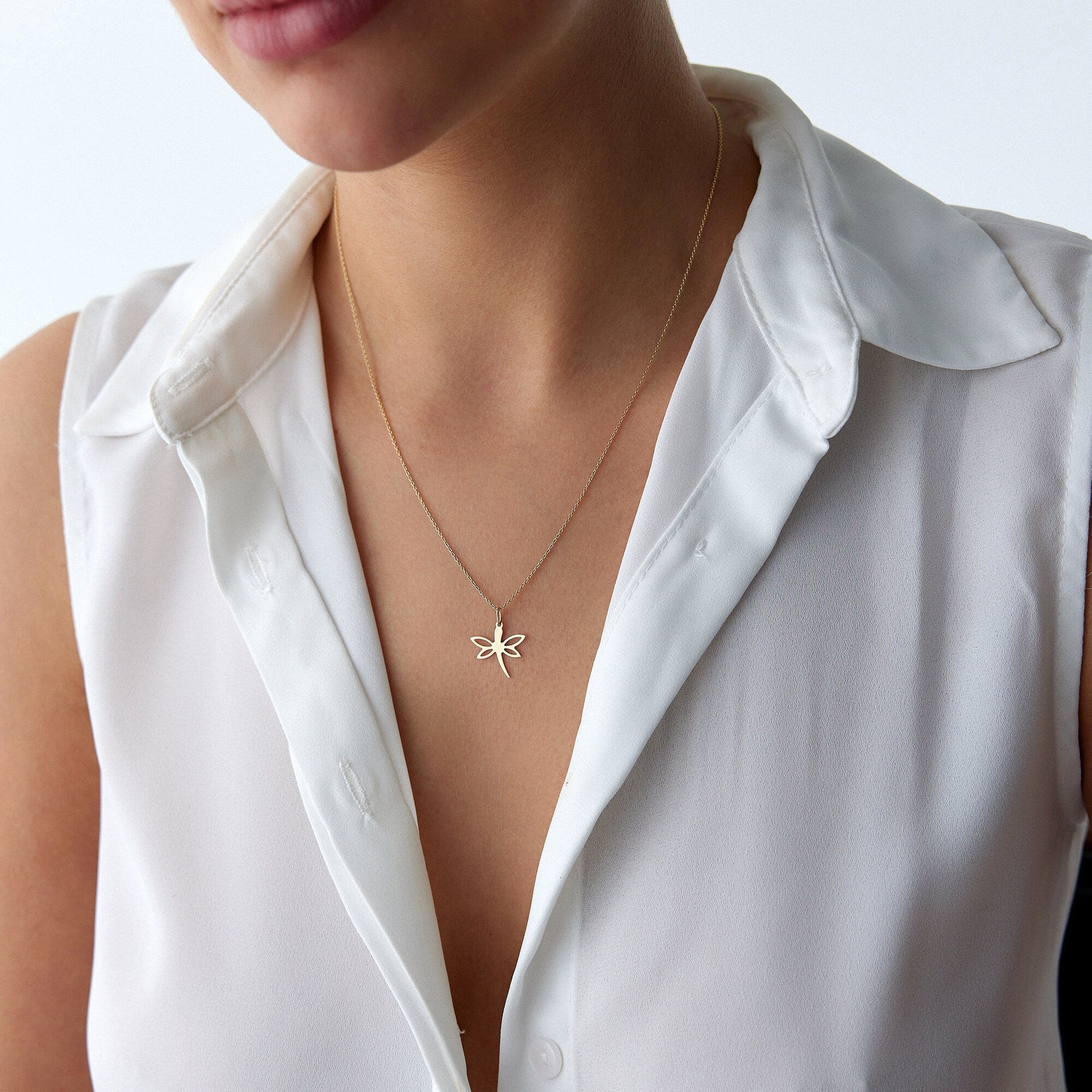 Dragonfly Necklace in 14K Gold