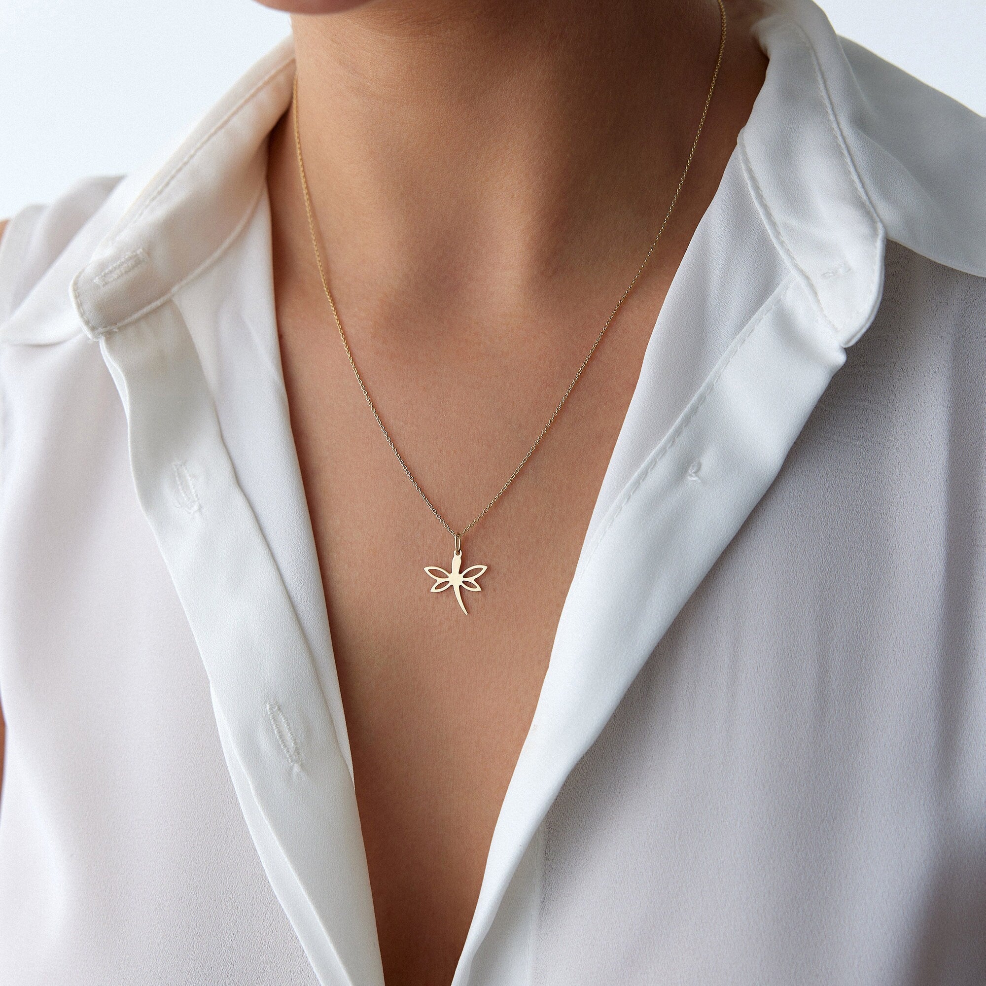 Dragonfly Necklace in 14K Gold