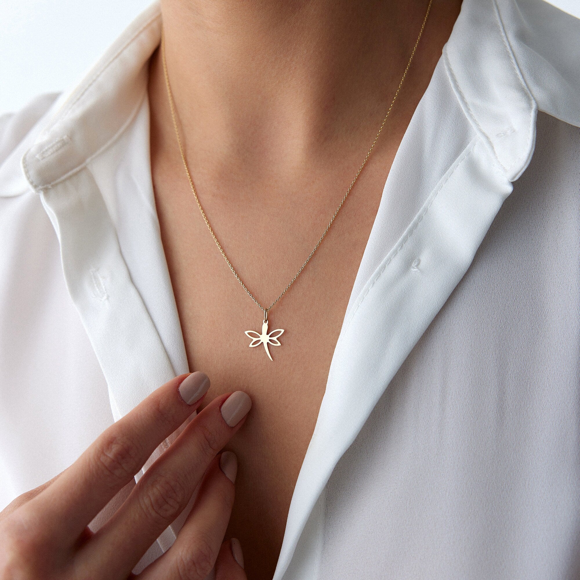 Dragonfly Necklace in 14K Gold