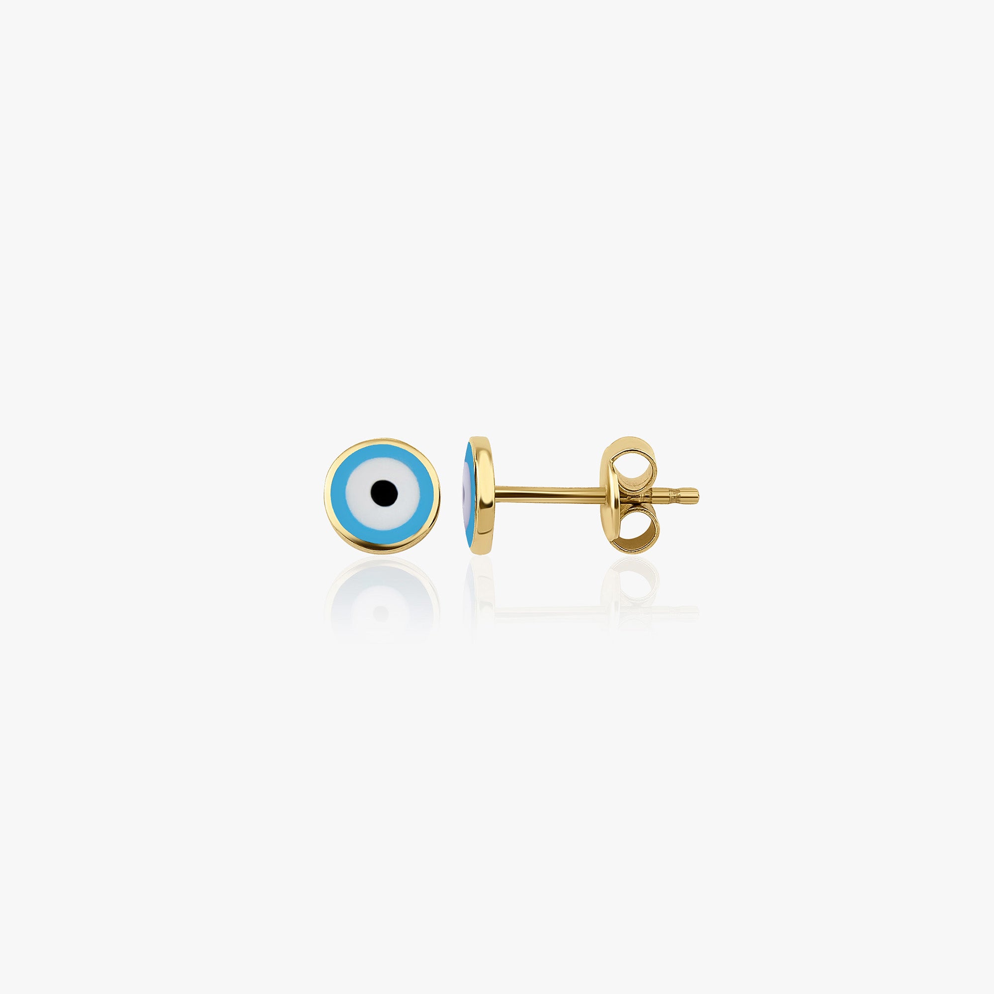 Minimal Ocean Blue Evil Eye Stud in 14K Gold