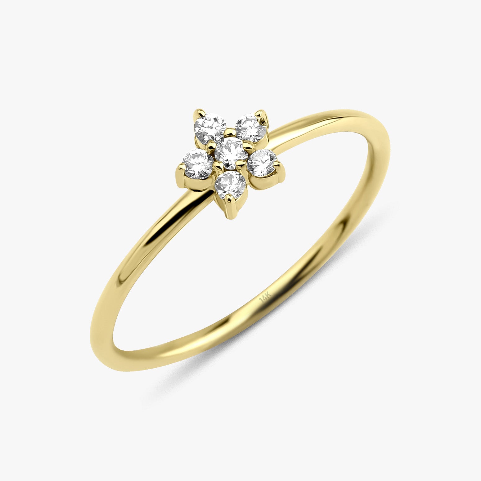 Minimal Diamond Flower Cluster Ring in 14K Gold