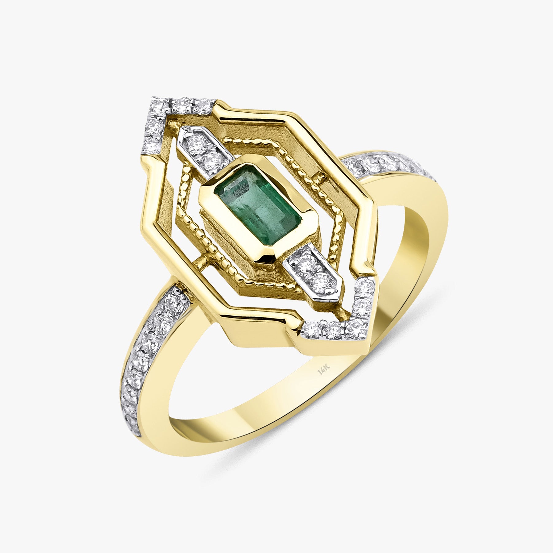 Emerald Cut Emerald and Diamond Ring in 14K Gold