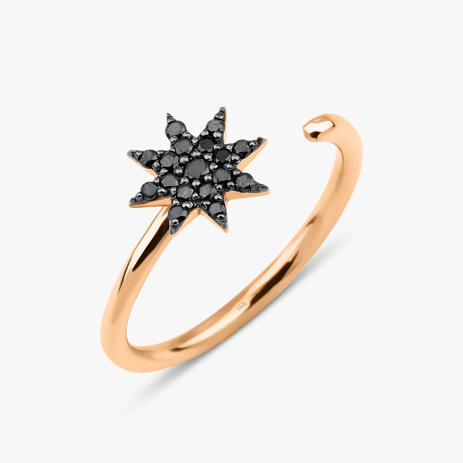 Black Diamond Starburst Ring in 14K Gold