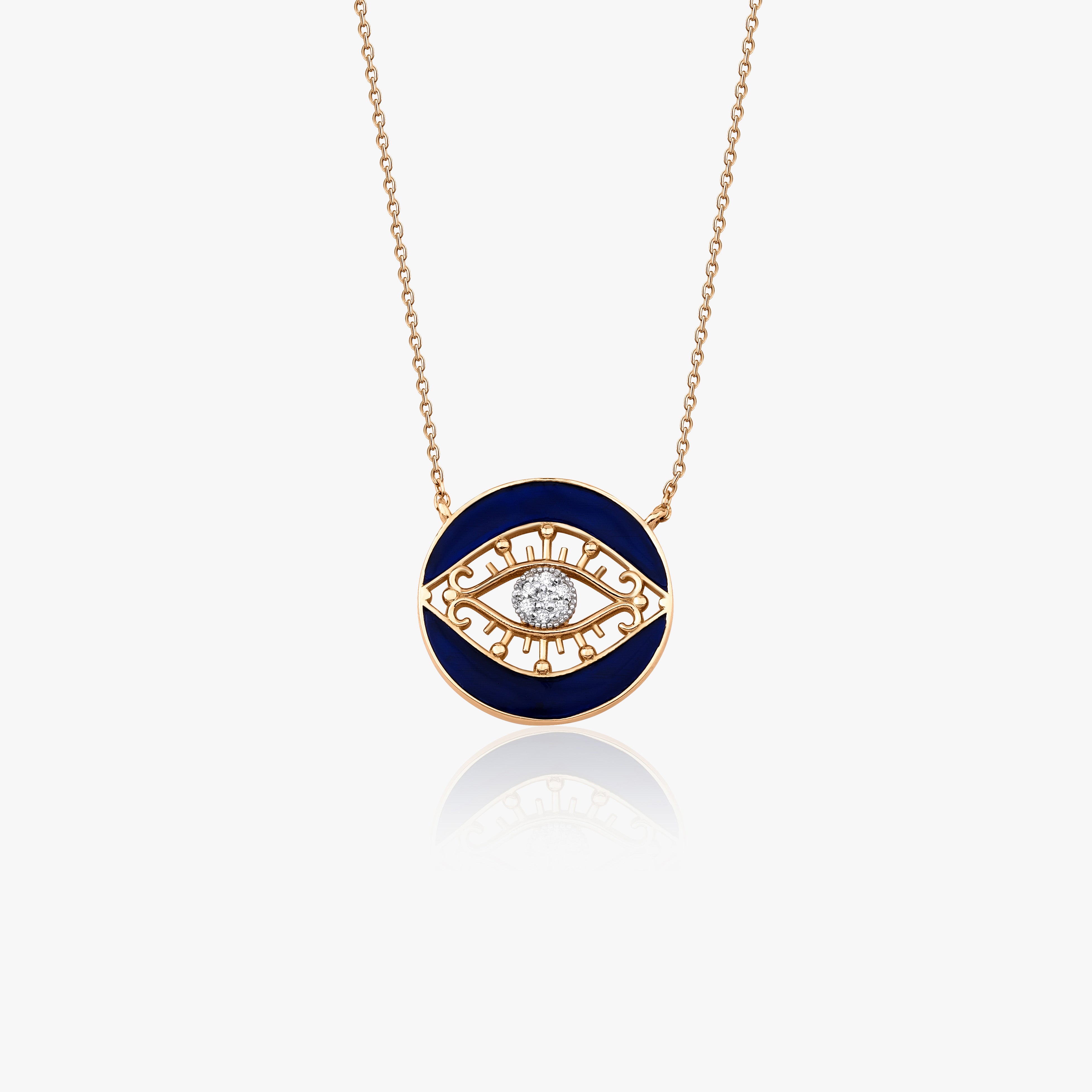 Diamond Eye Medallion Necklace in 14K Gold
