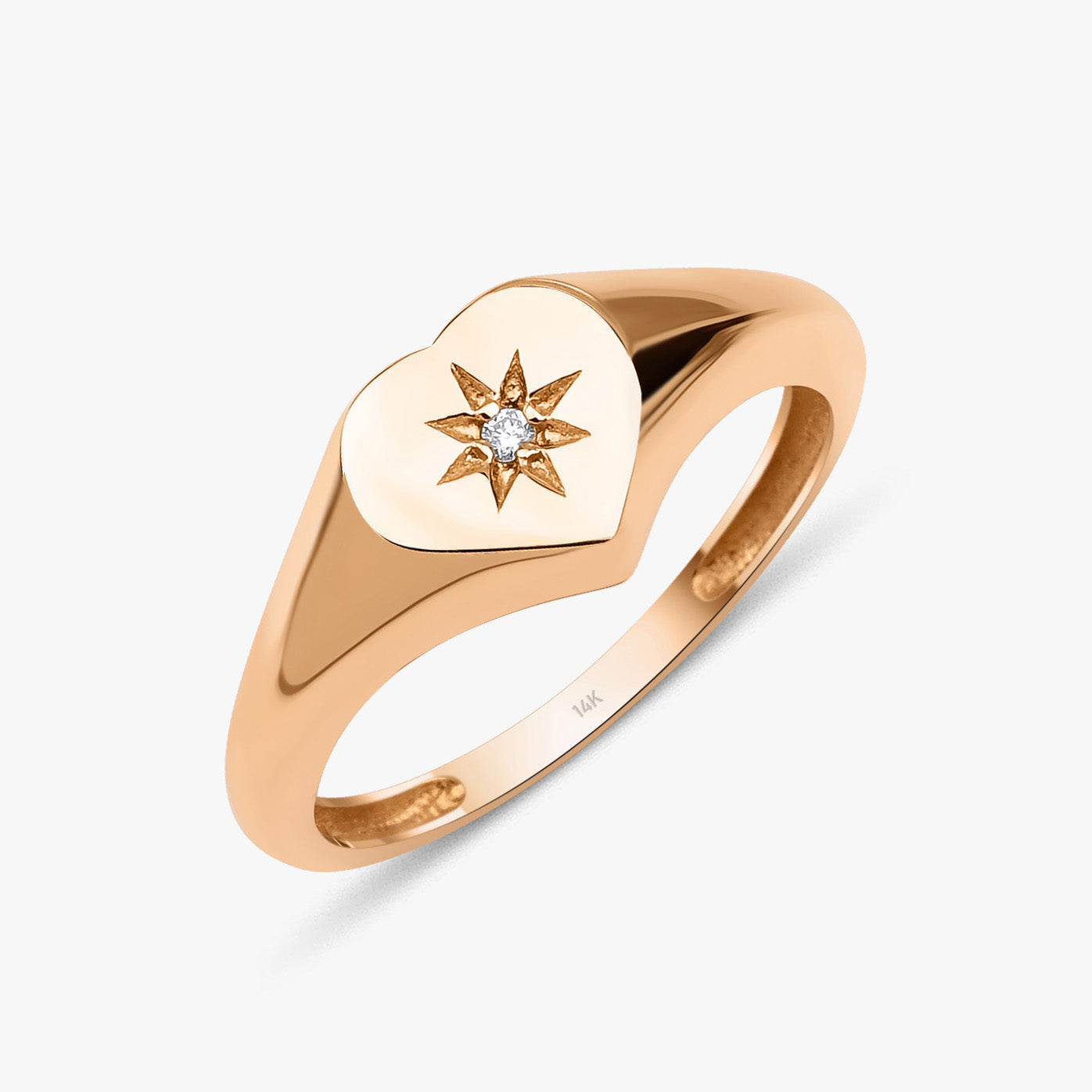 Diamond Heart Signet Ring in 14K Gold