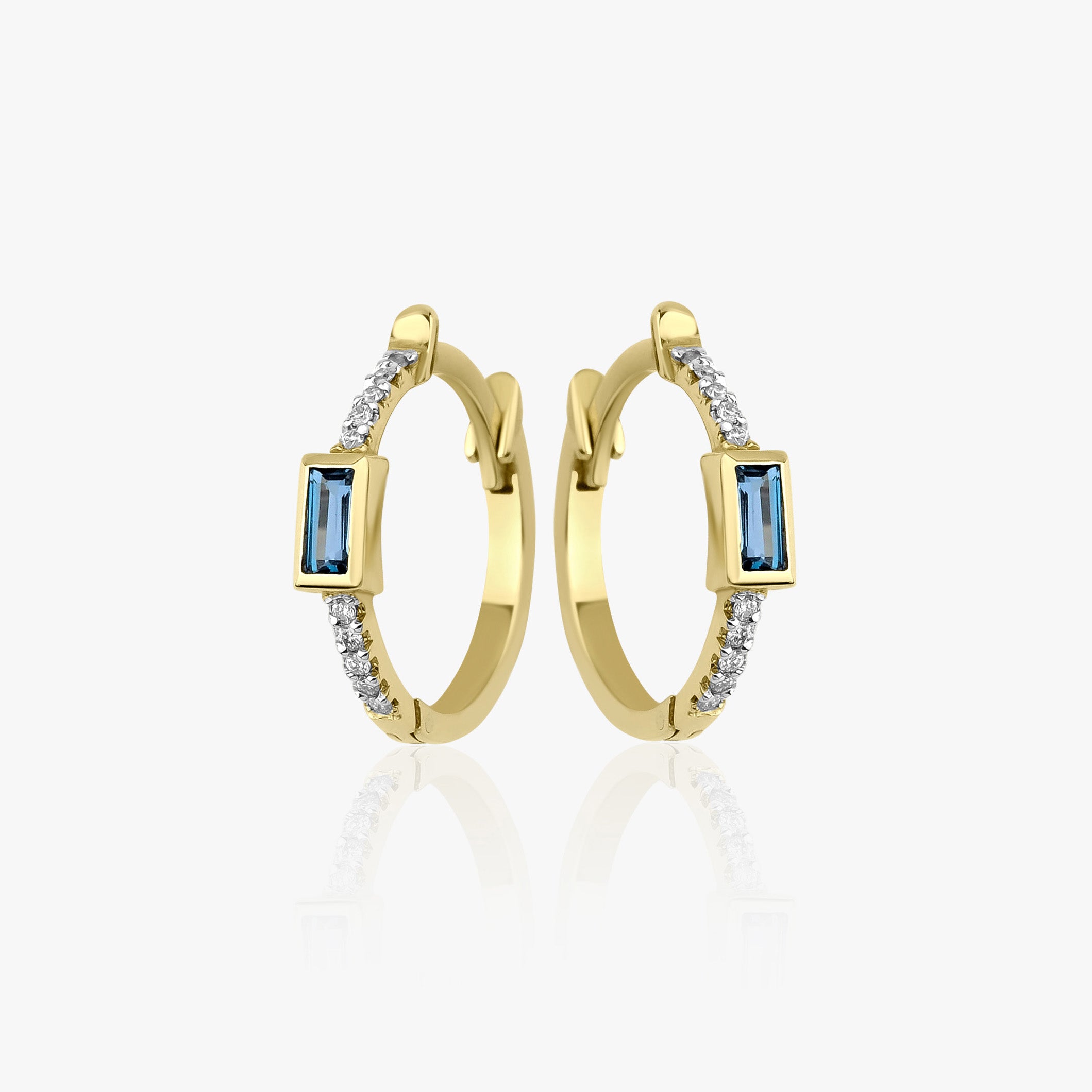 Diamond and Blue Topaz Earrings Available in 14K and 18K Gold