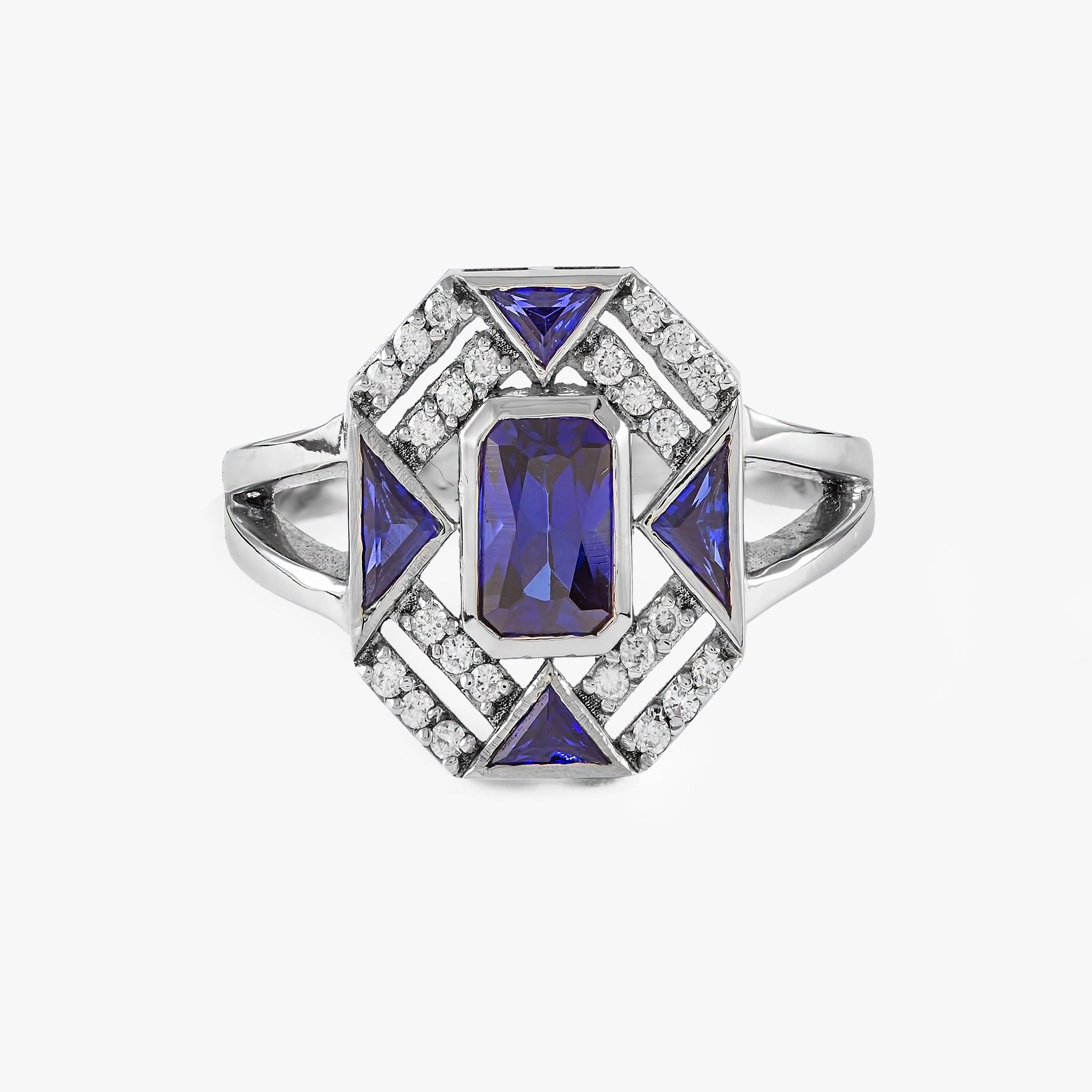 Blue Sapphire Ring and Diamond Ring in 14K Gold