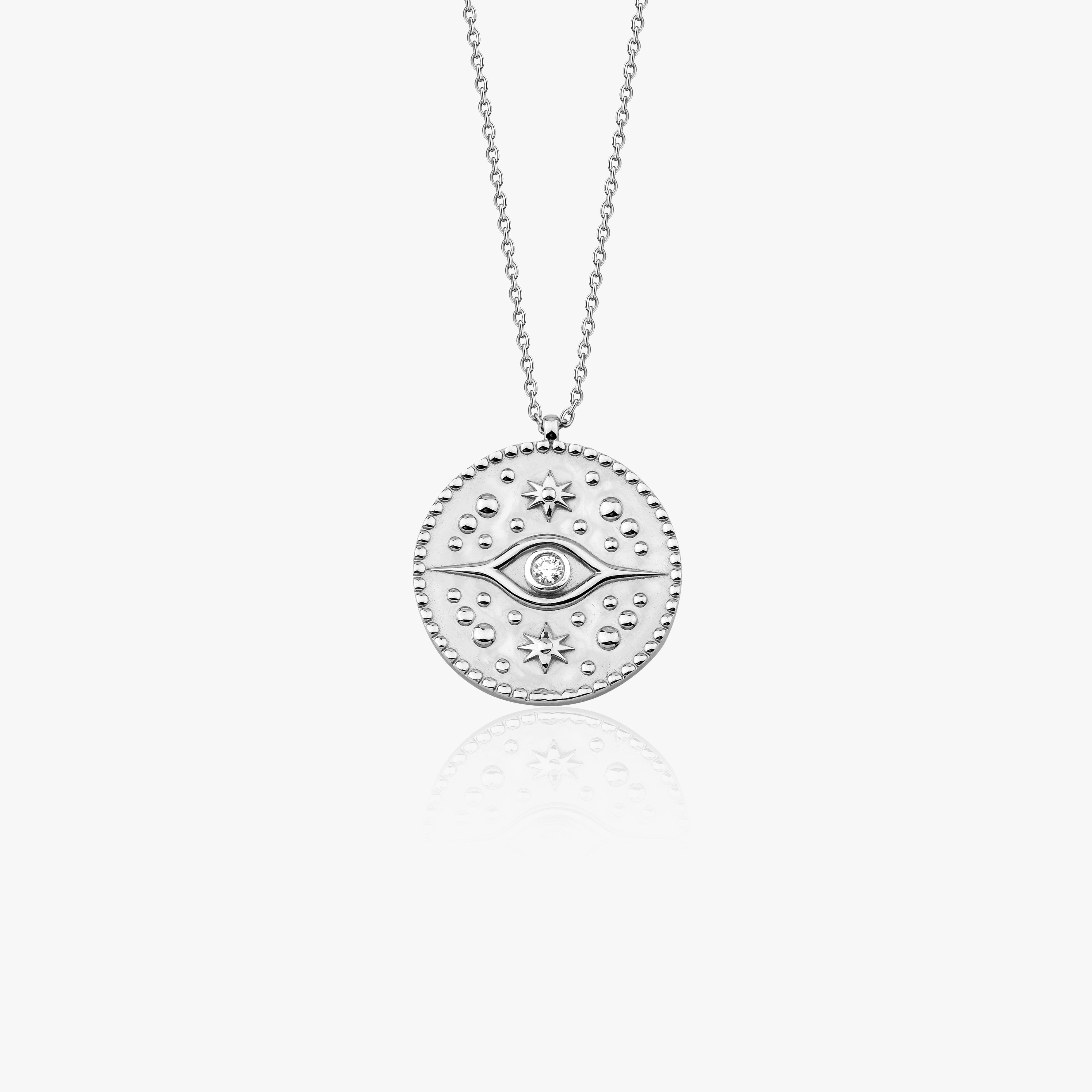 Diamond Medallion Coin Necklace Available in 14K and 18K Gold