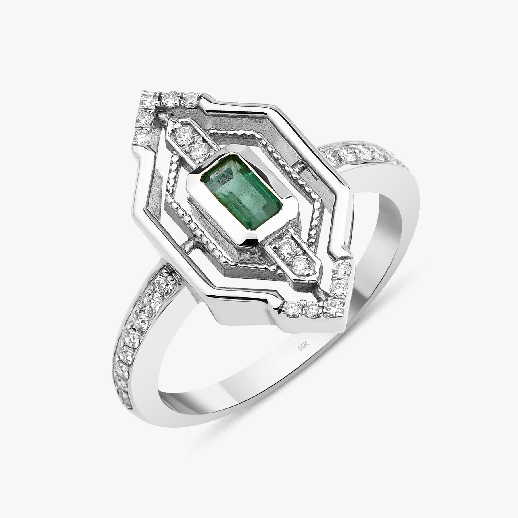 Emerald Cut Emerald and Diamond Ring in 14K Gold