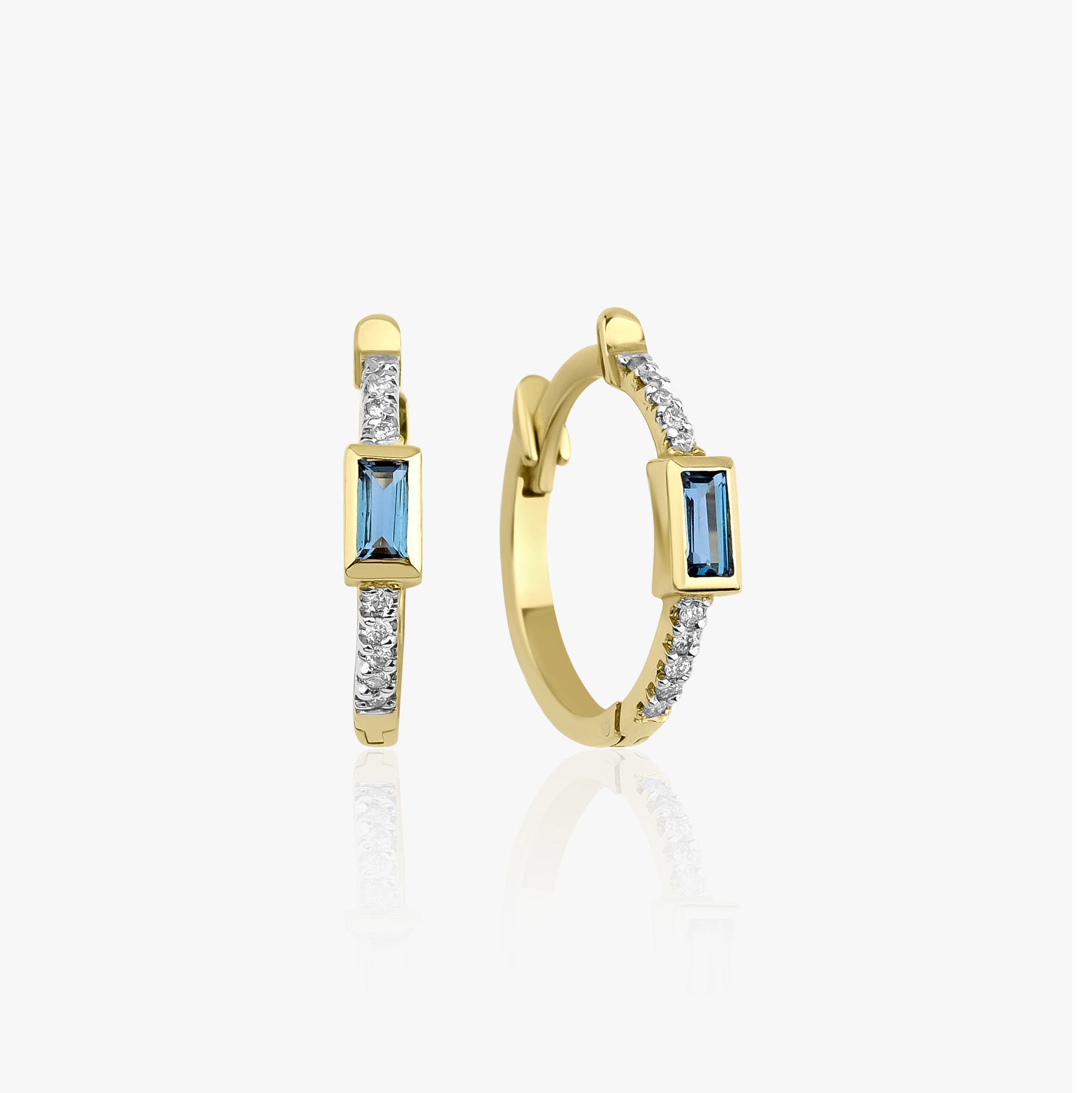 Diamond and Blue Topaz Earrings Available in 14K and 18K Gold