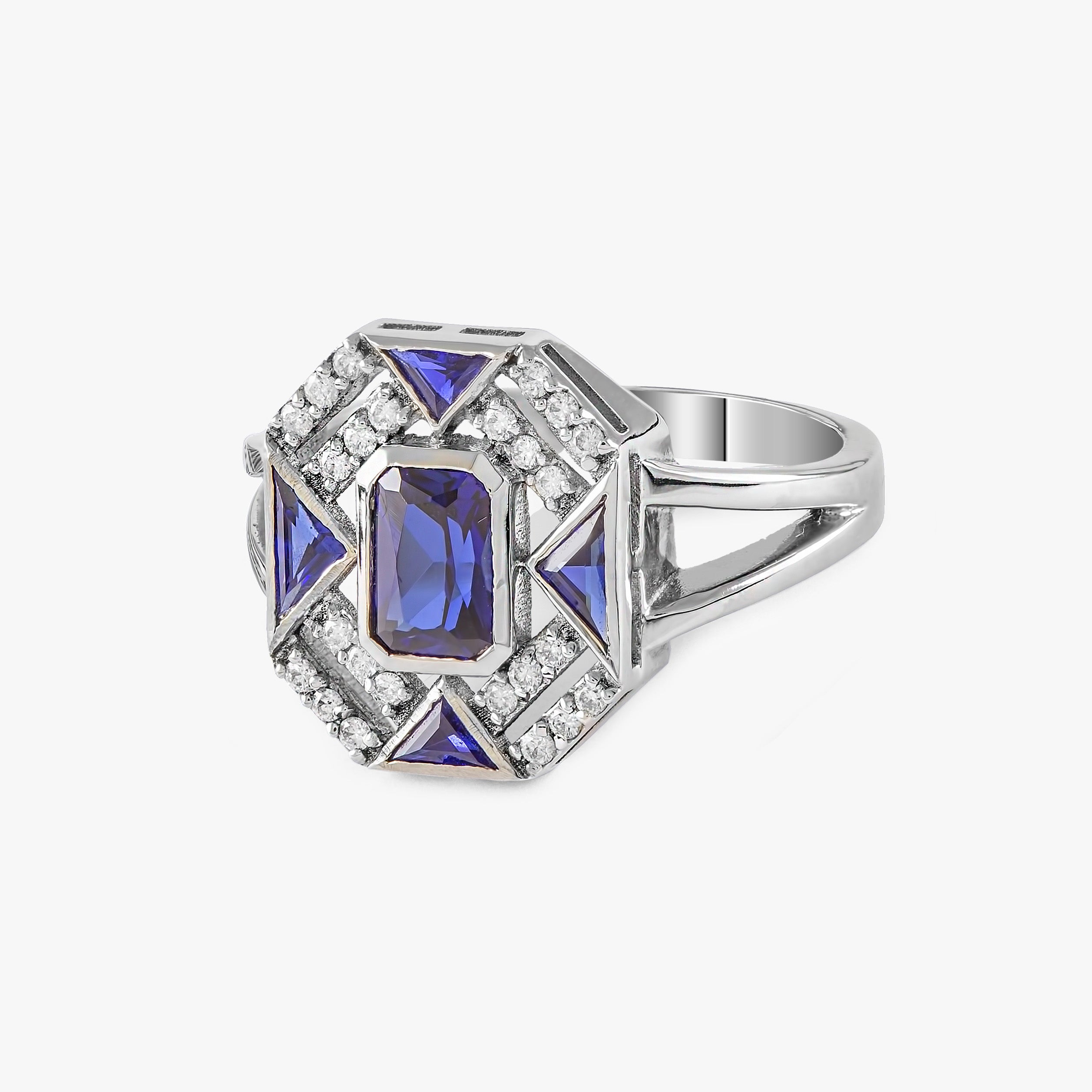 Blue Sapphire Ring and Diamond Ring in 14K Gold