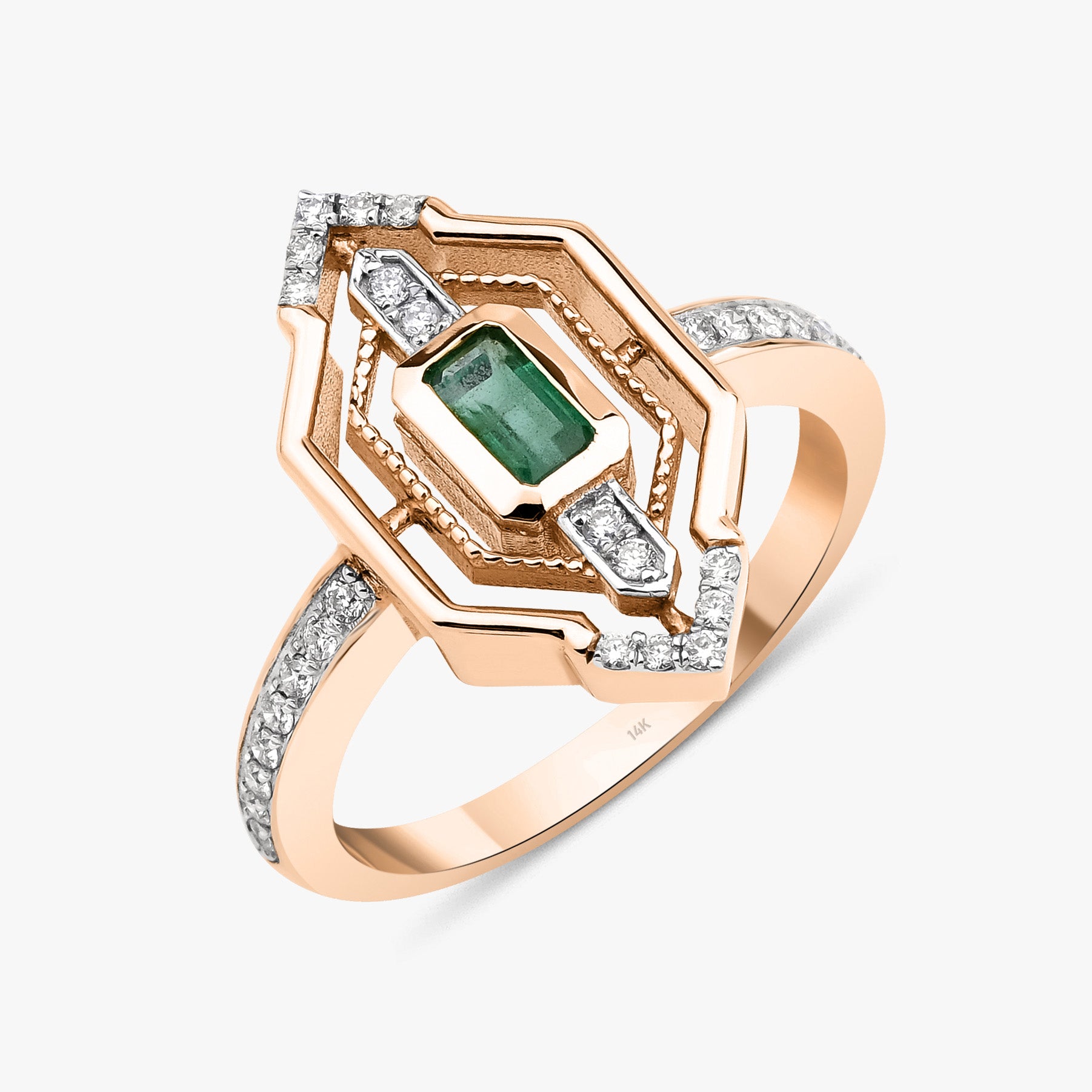 Emerald Cut Emerald and Diamond Ring in 14K Gold