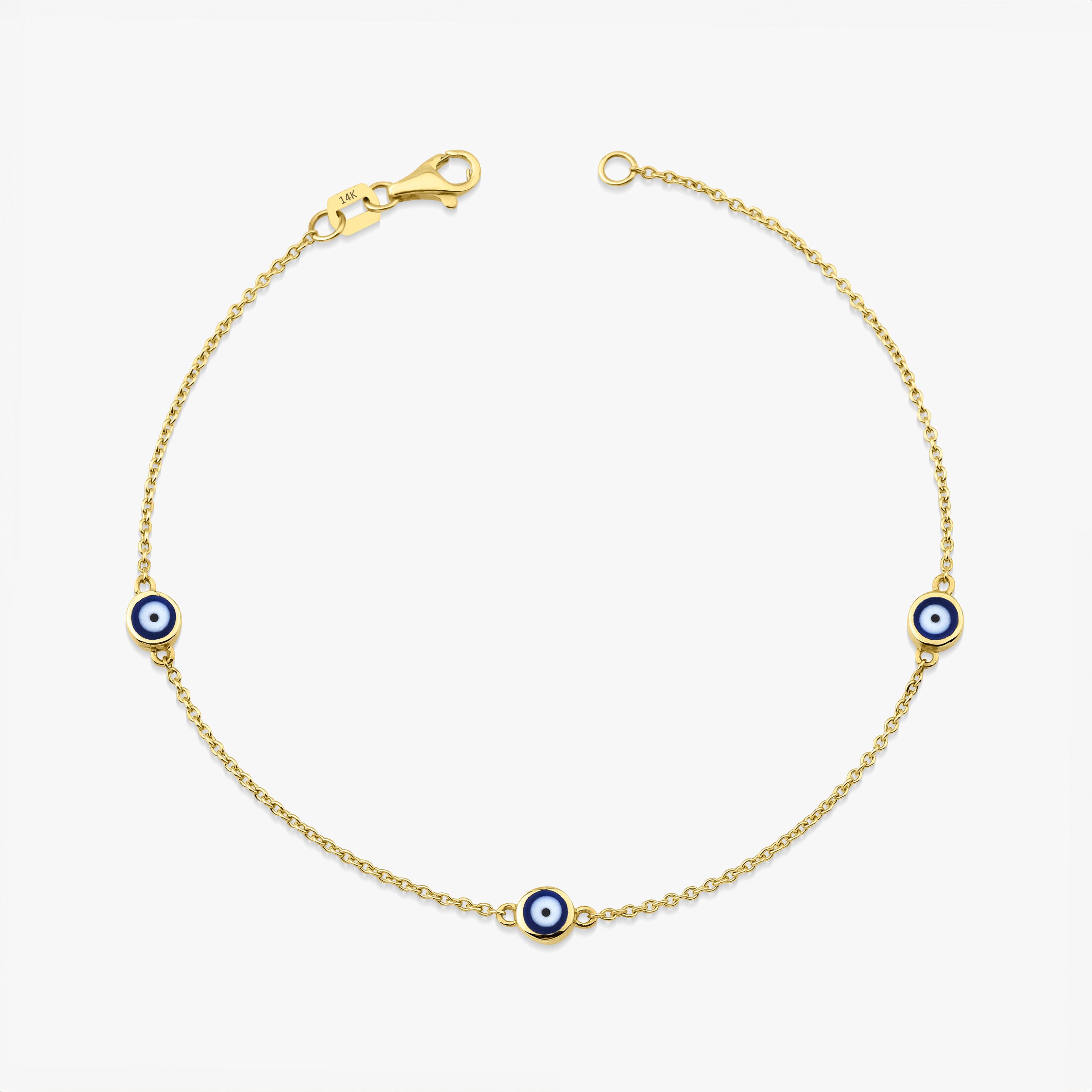 3 Navy Blue Evil Eye Bracelet In 14K Gold