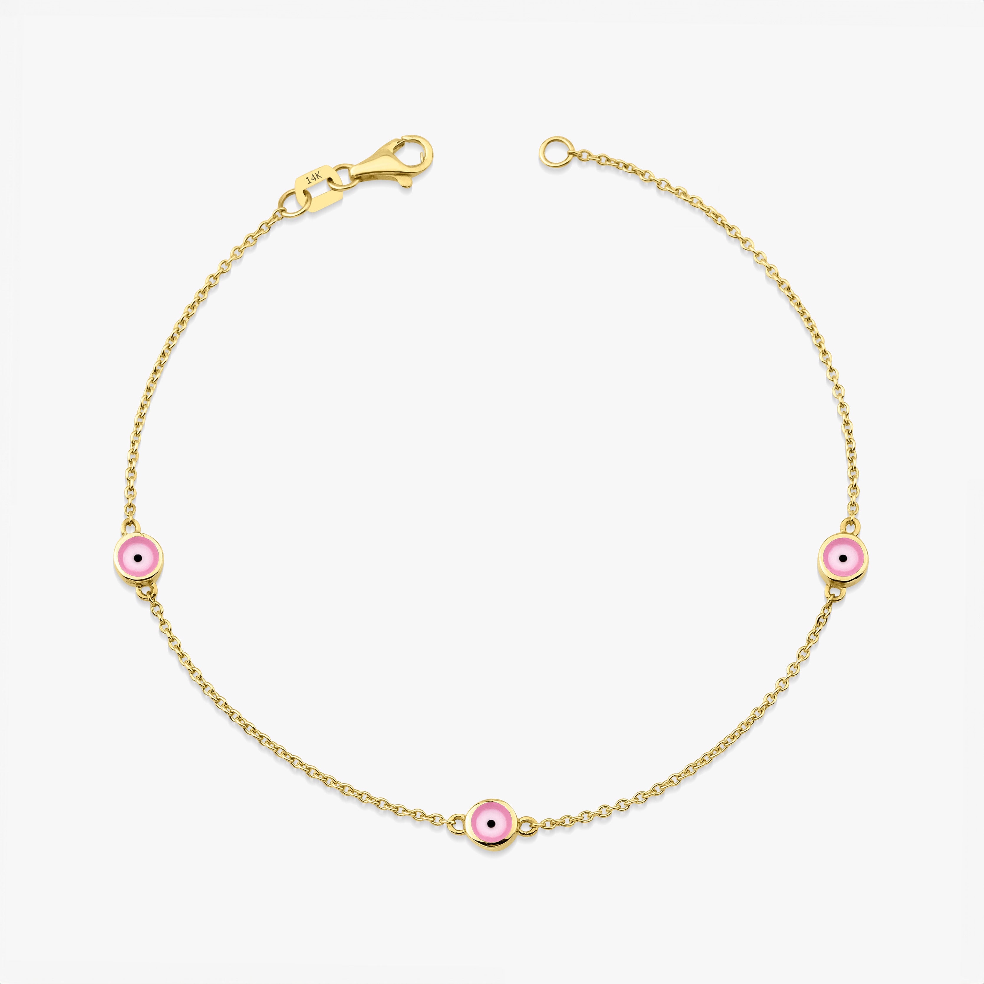 3 Pink Evil Eye Bracelet In 14K Gold