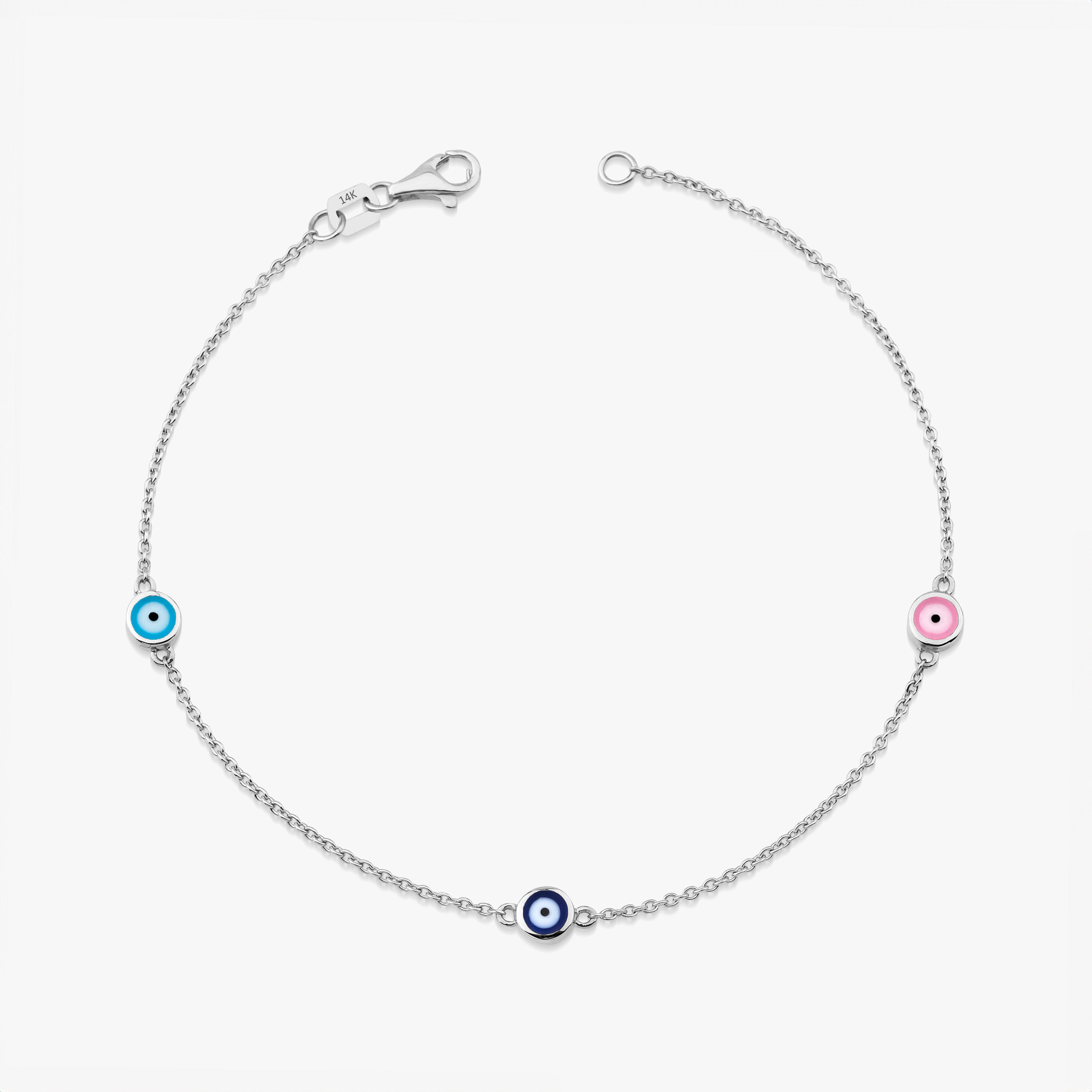 3 Multicolor Evil Eye Bracelet in 14K Gold