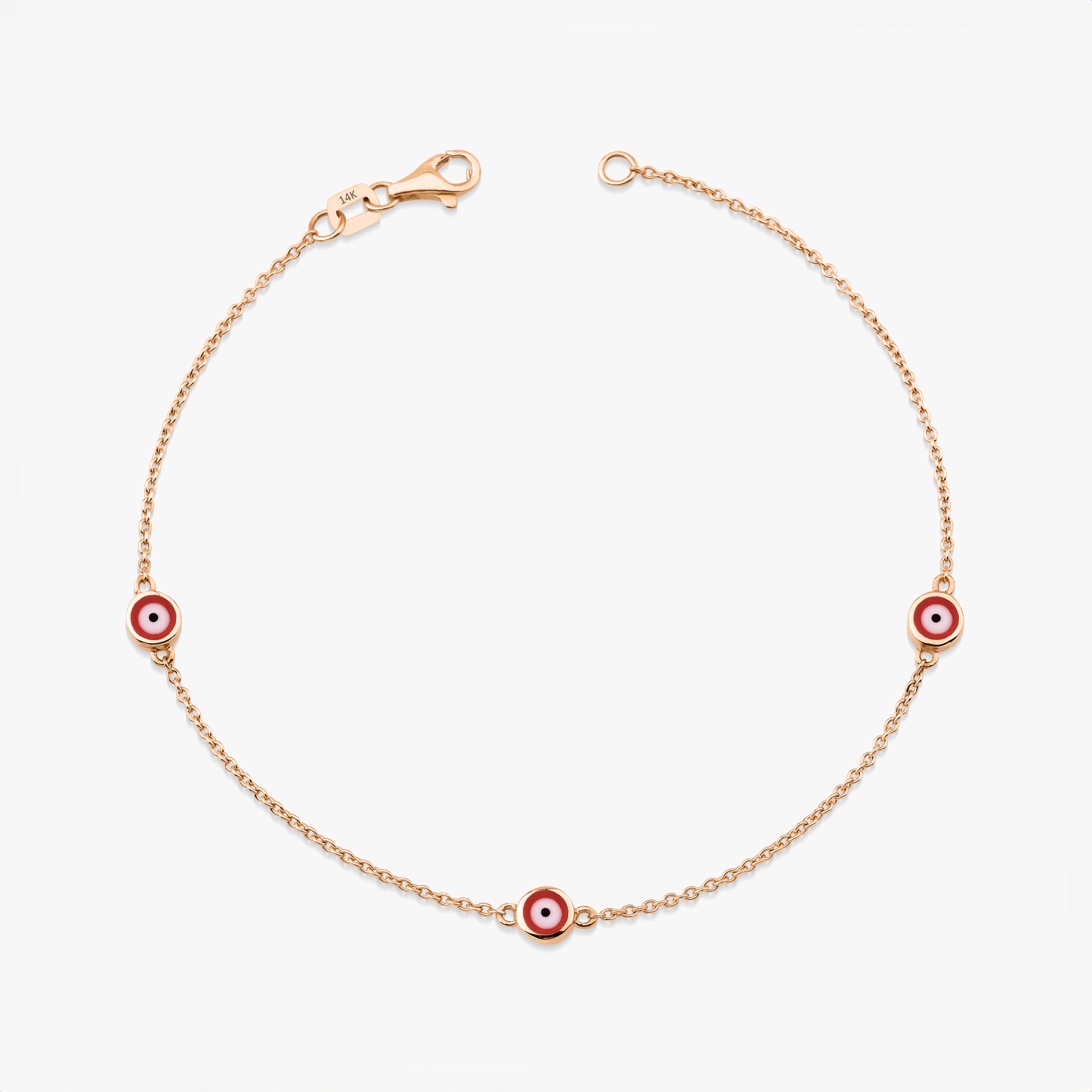 3 Red Evil Eye Bracelet In 14K Gold