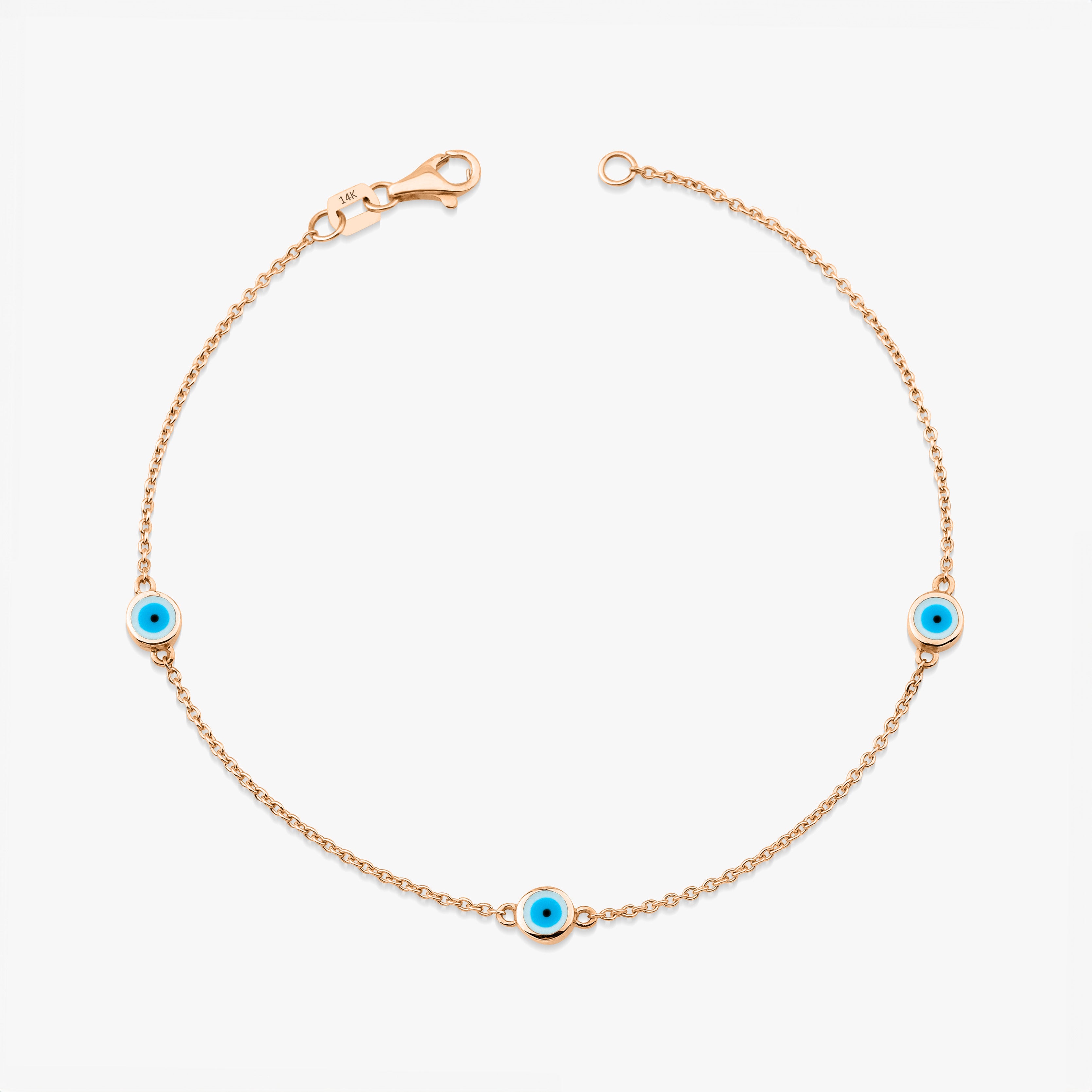 3 White Evil Eye Bracelet In 14K Gold