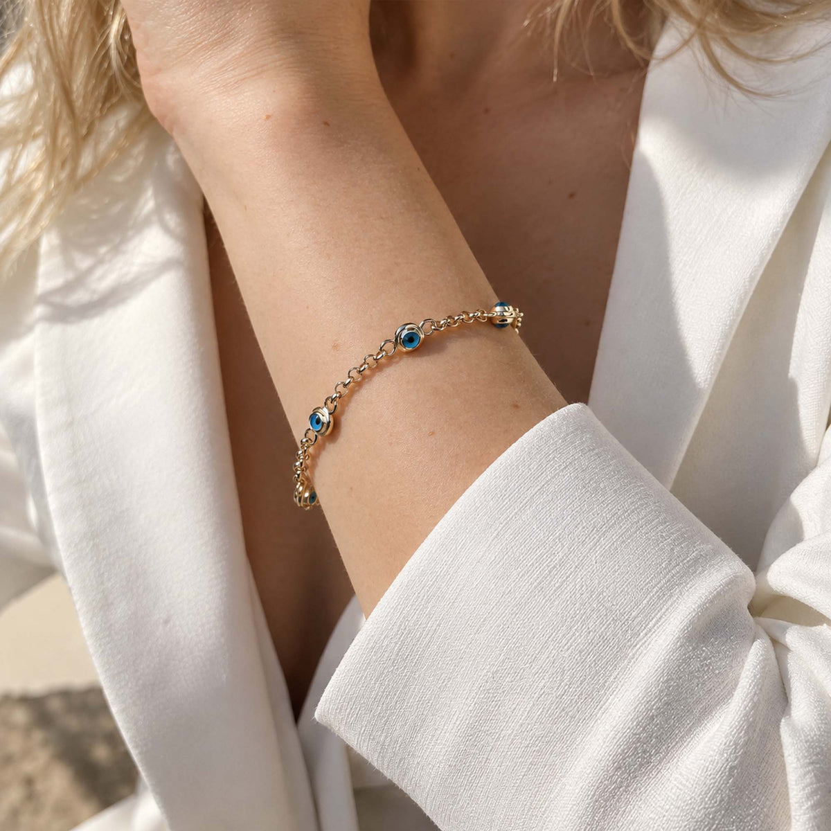 5 Evil Eye Station Bracelet in 14K Gold