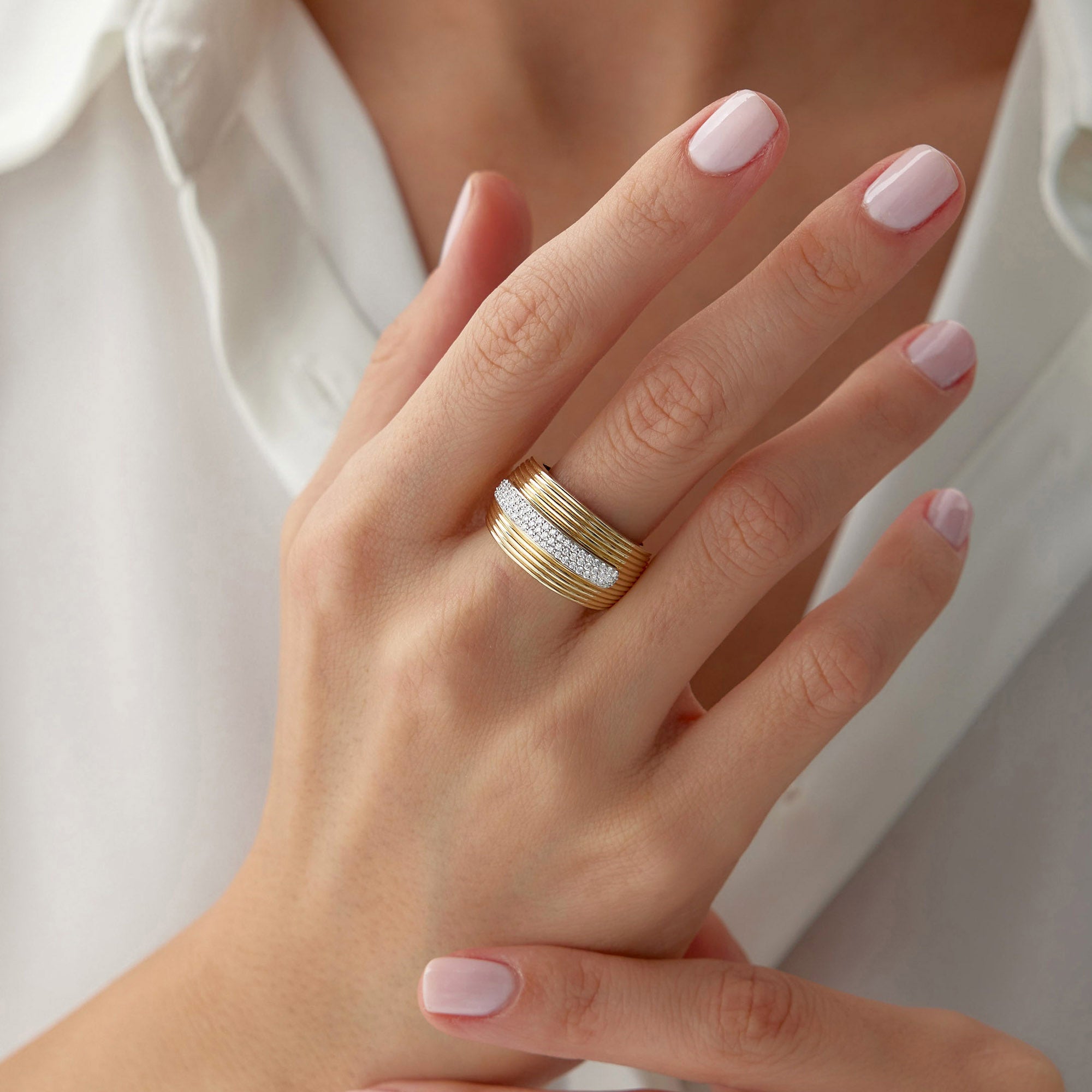 Pave Set Diamond Dome Ring in 14K Gold