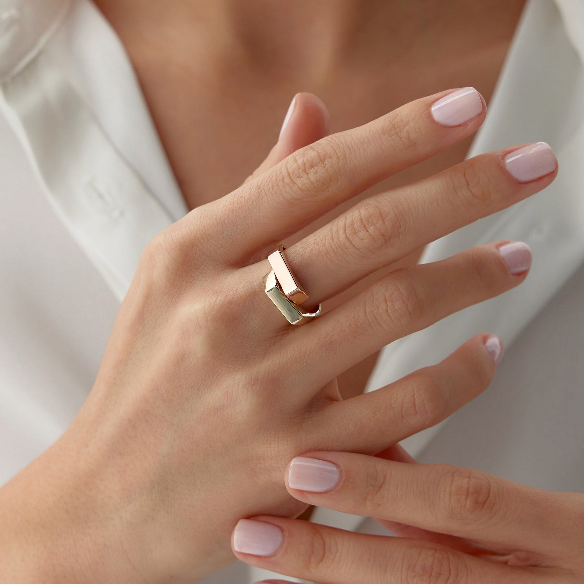 Two Tone Geometric Ring in 14K Gold