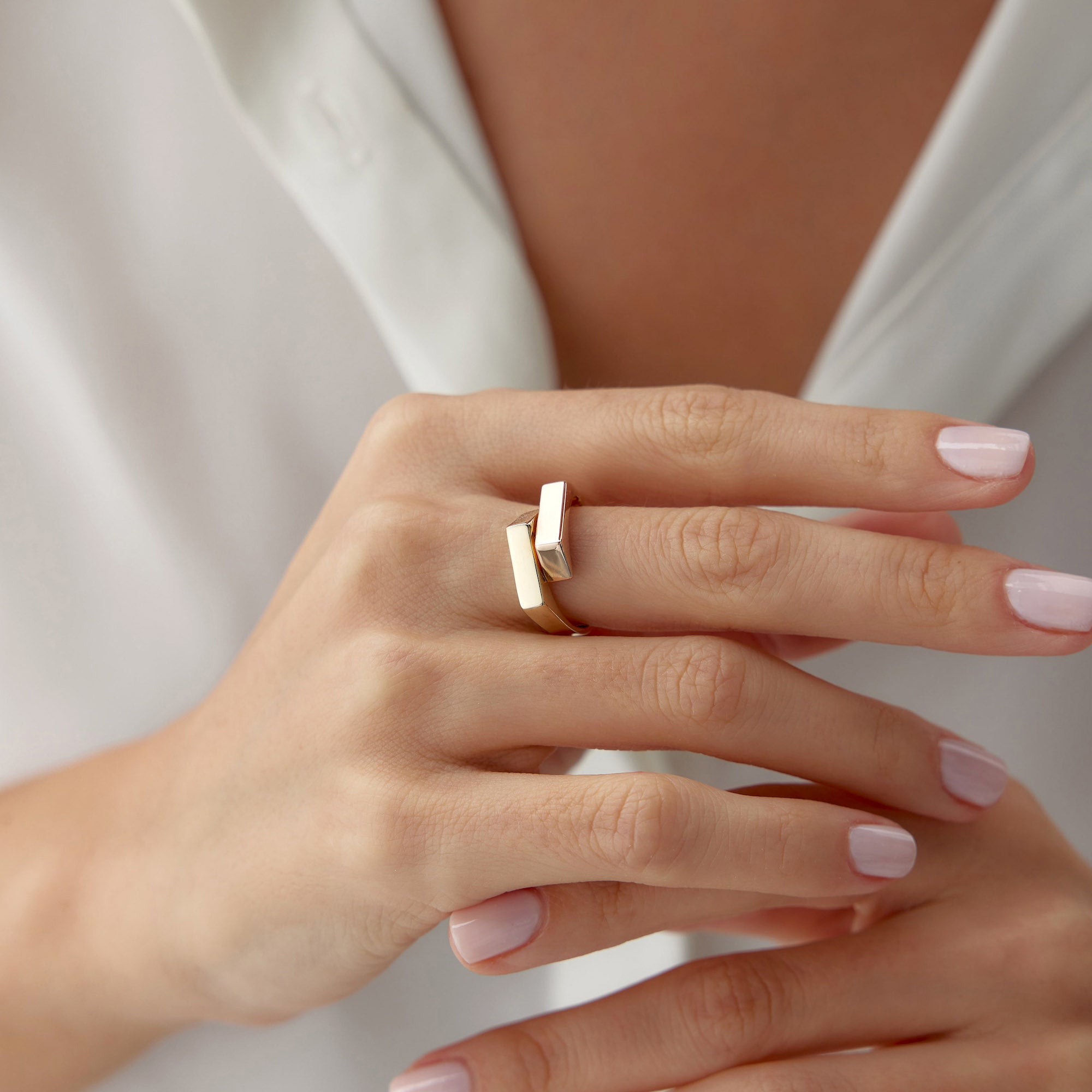 Two Tone Geometric Ring in 14K Gold
