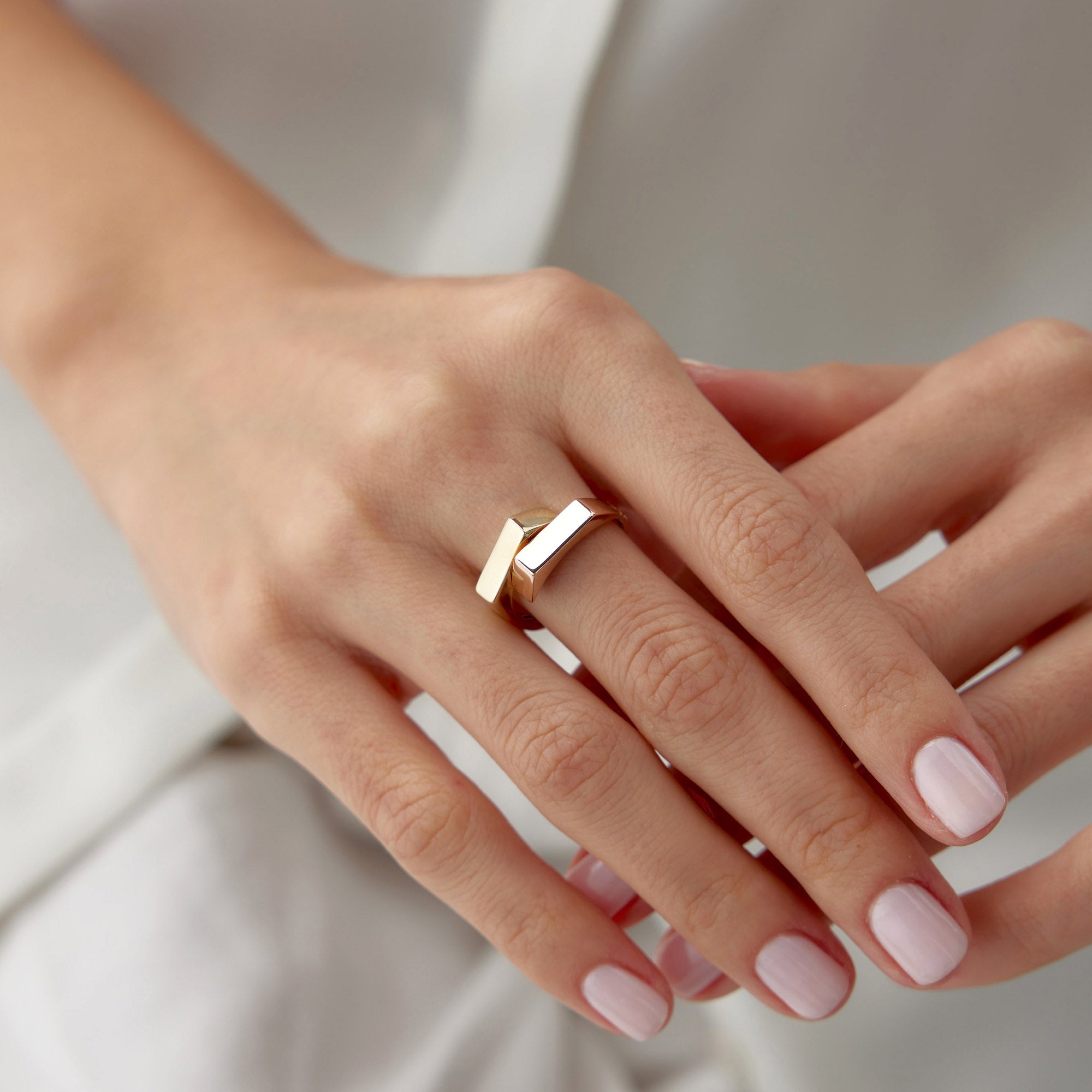 Two Tone Geometric Ring in 14K Gold