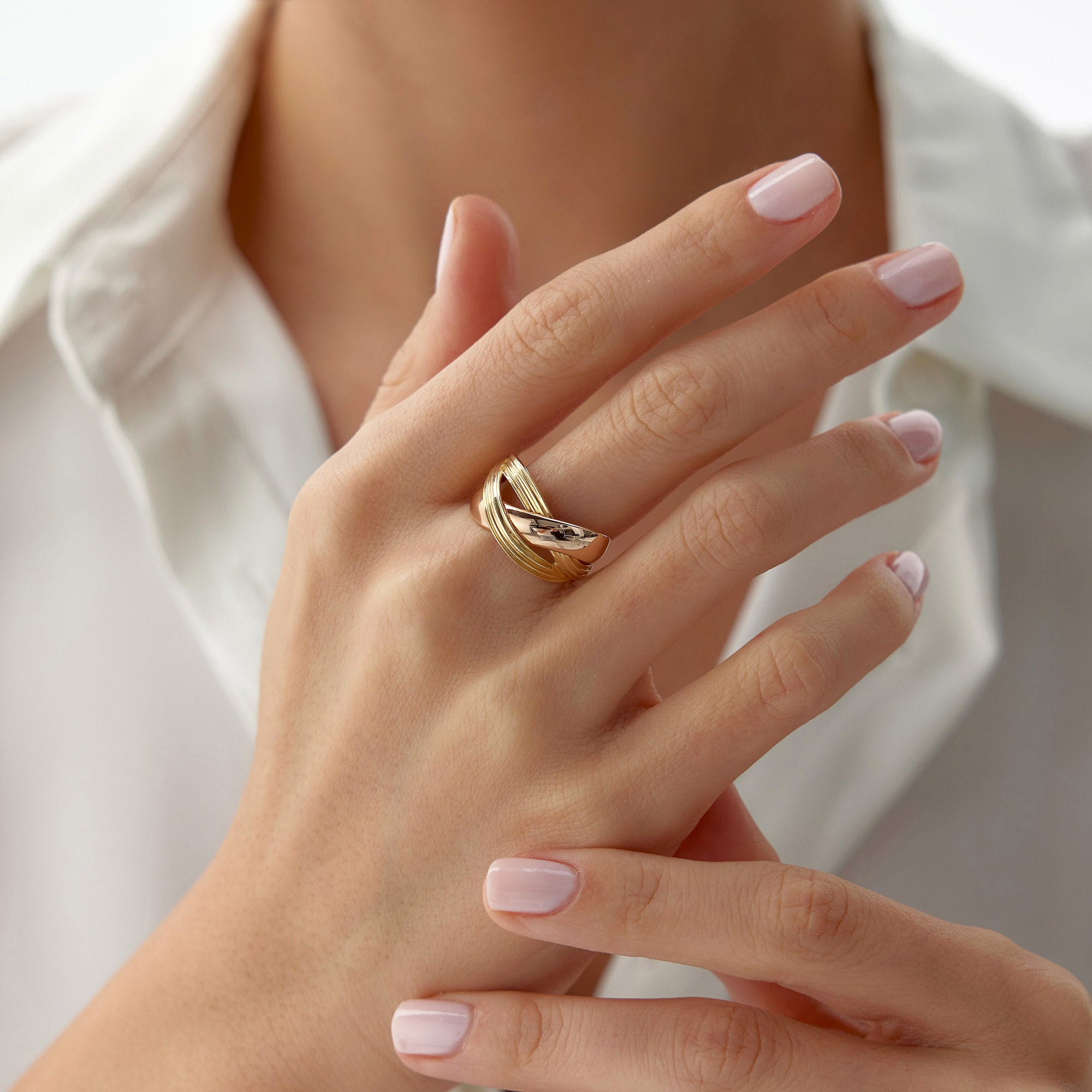 Two Tone Us Together Ring in 14K Gold
