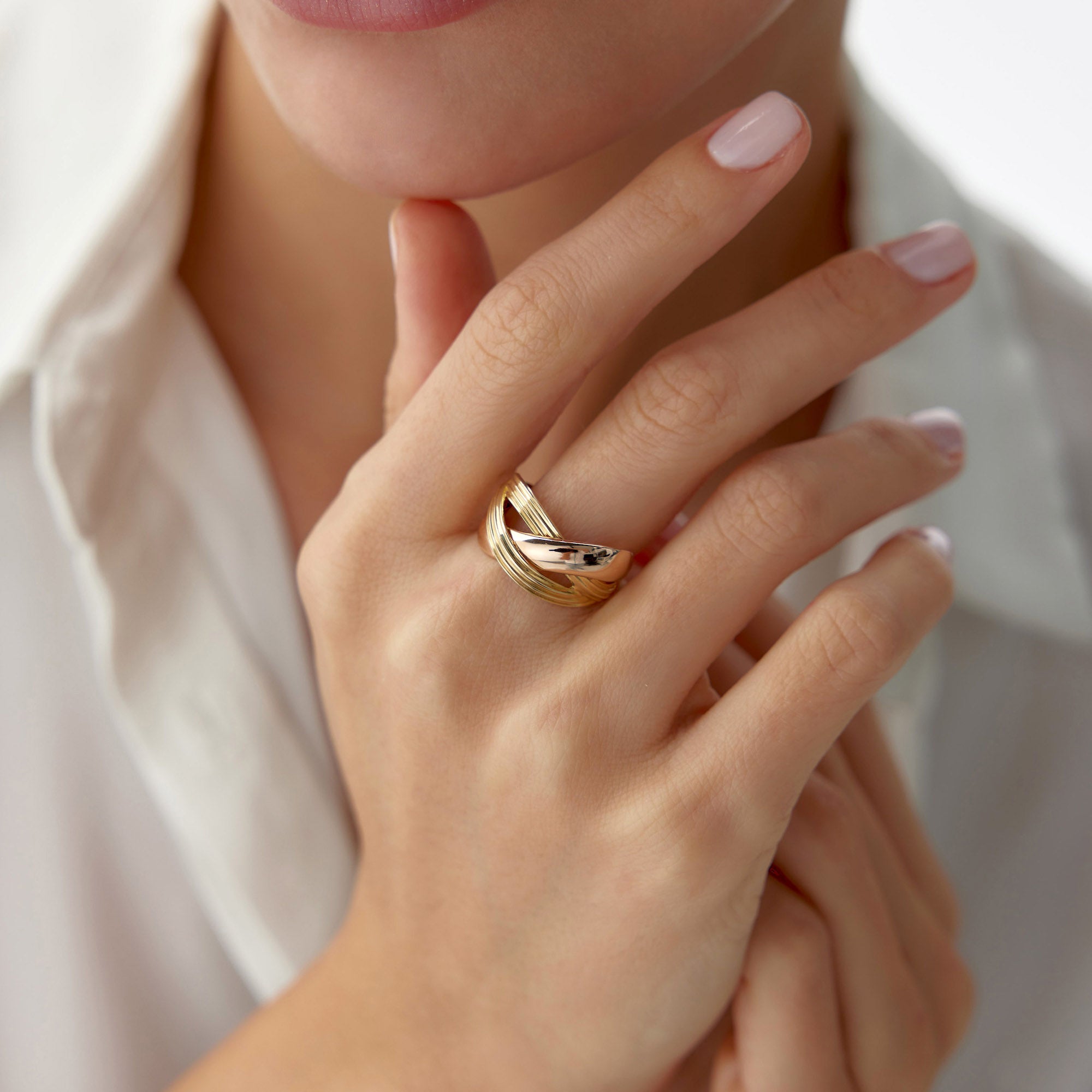 Two Tone Us Together Ring in 14K Gold
