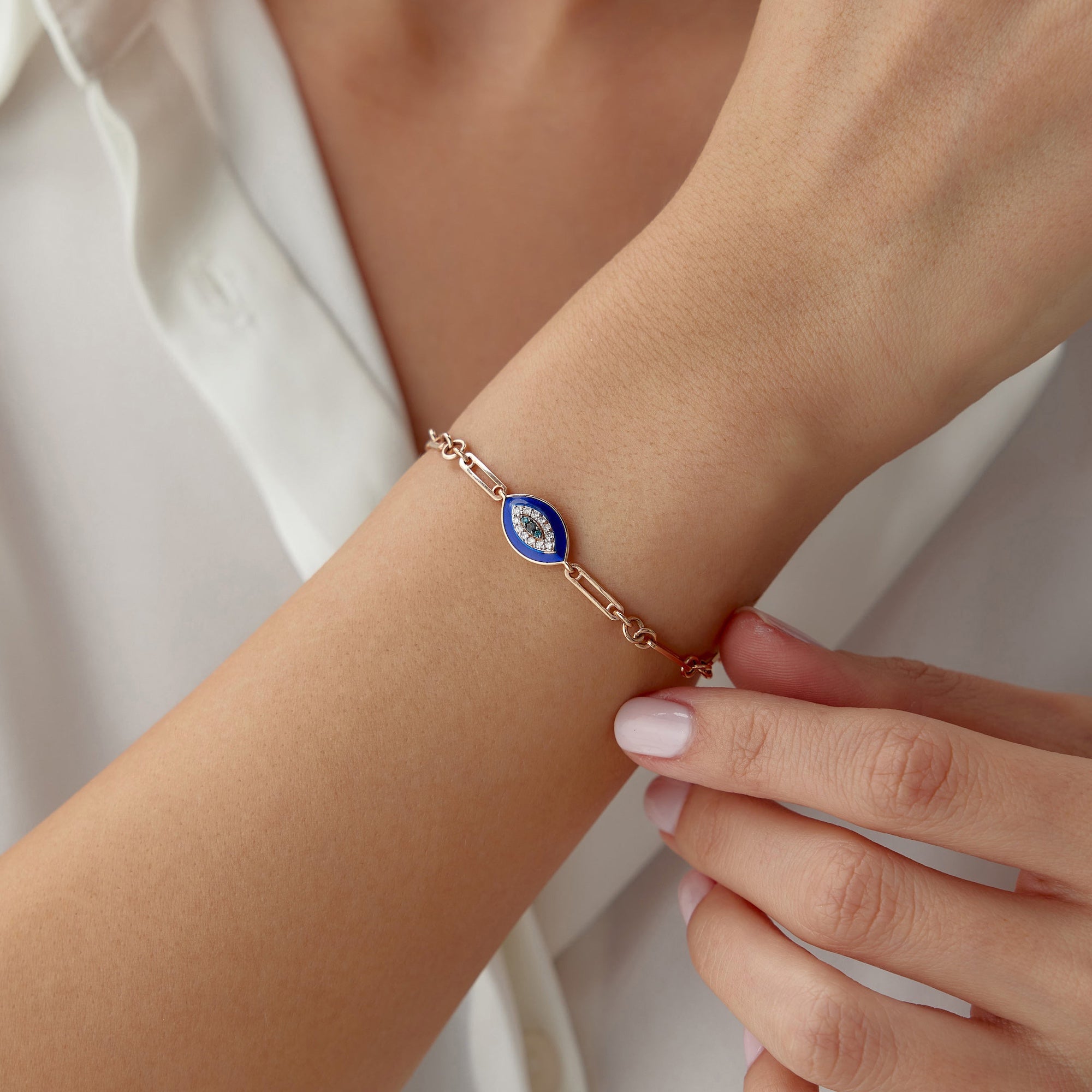 Diamond Evil Eye Bracelet in 14K Gold