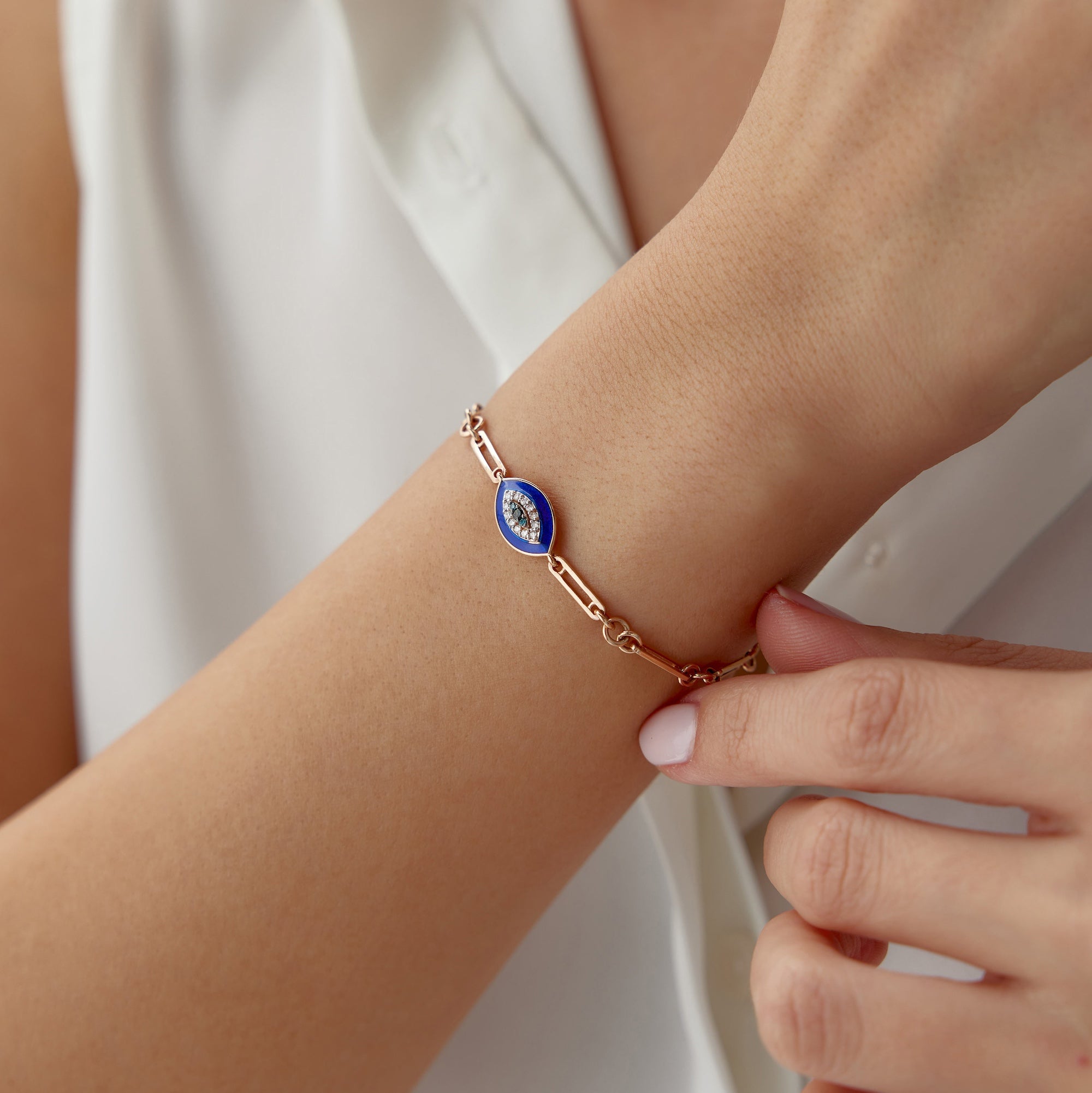 Diamond Evil Eye Bracelet in 14K Gold