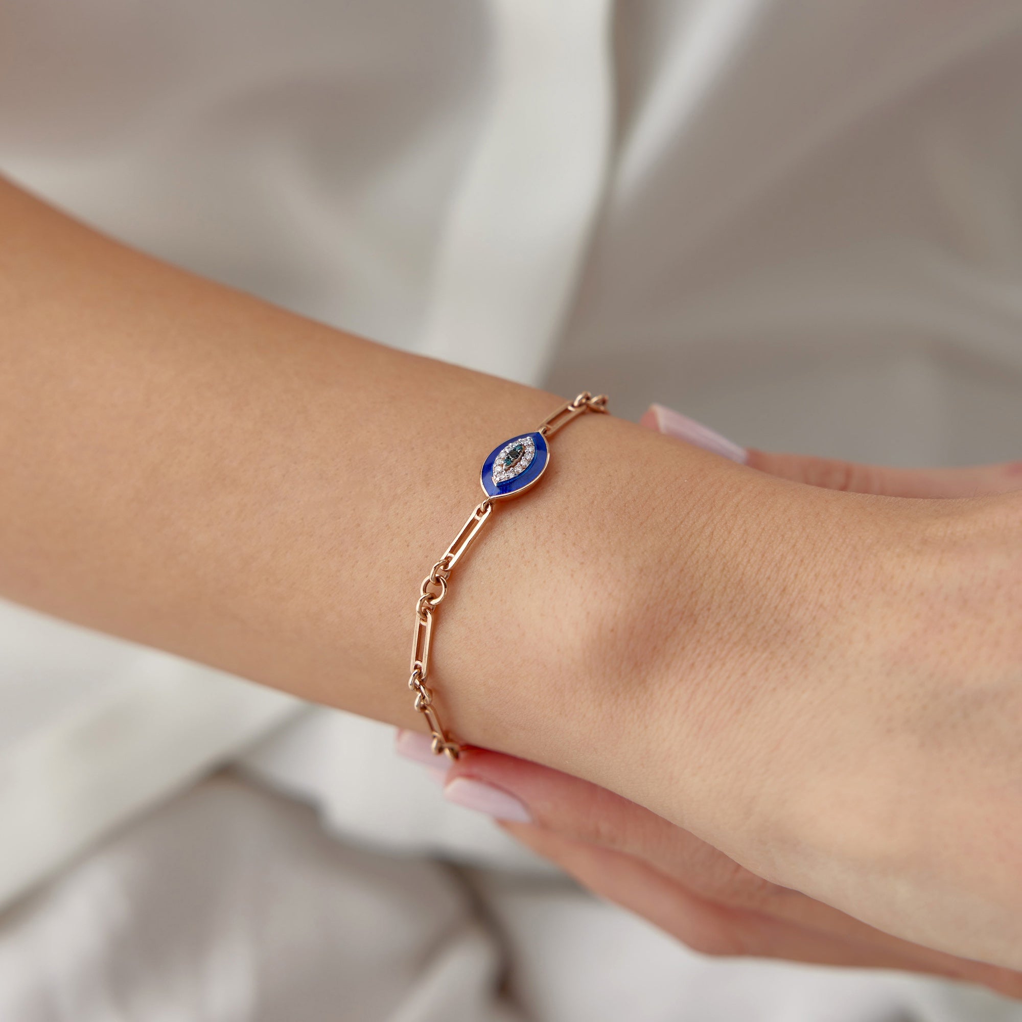 Diamond Evil Eye Bracelet in 14K Gold