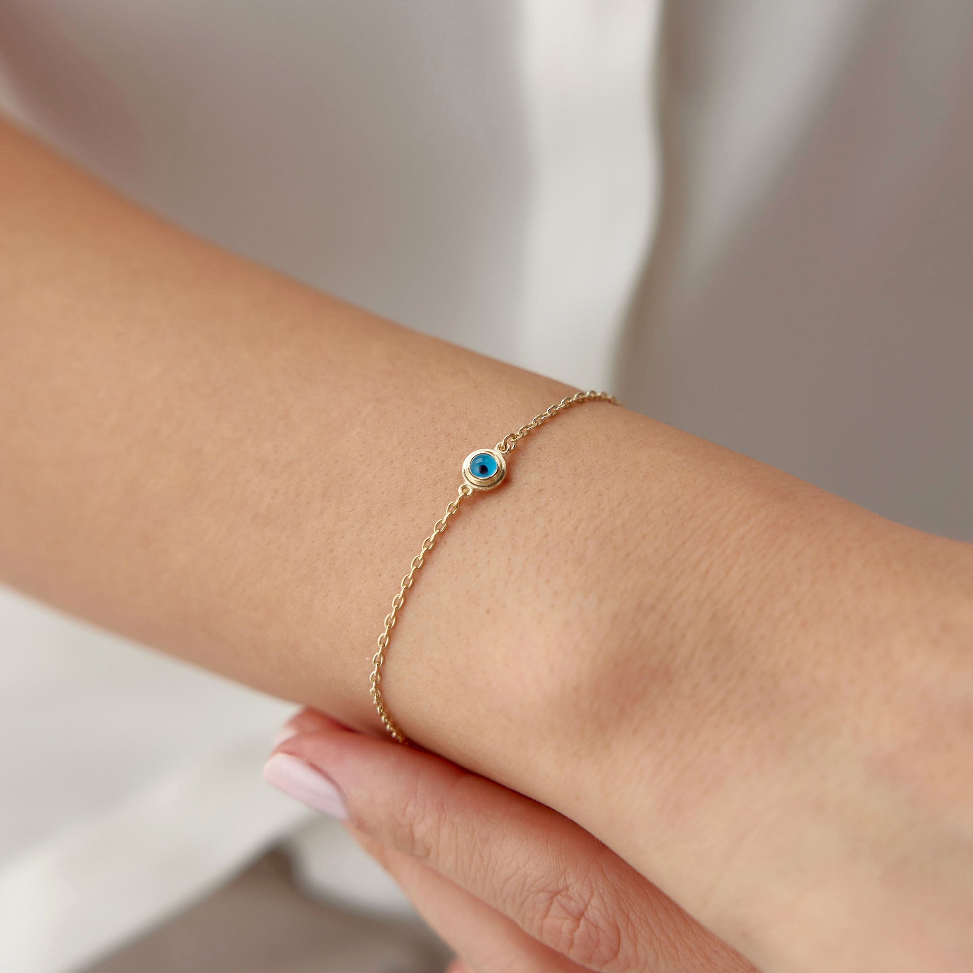 Authentic Double Sided Mini Evil Eye Bracelet in 14K Gold
