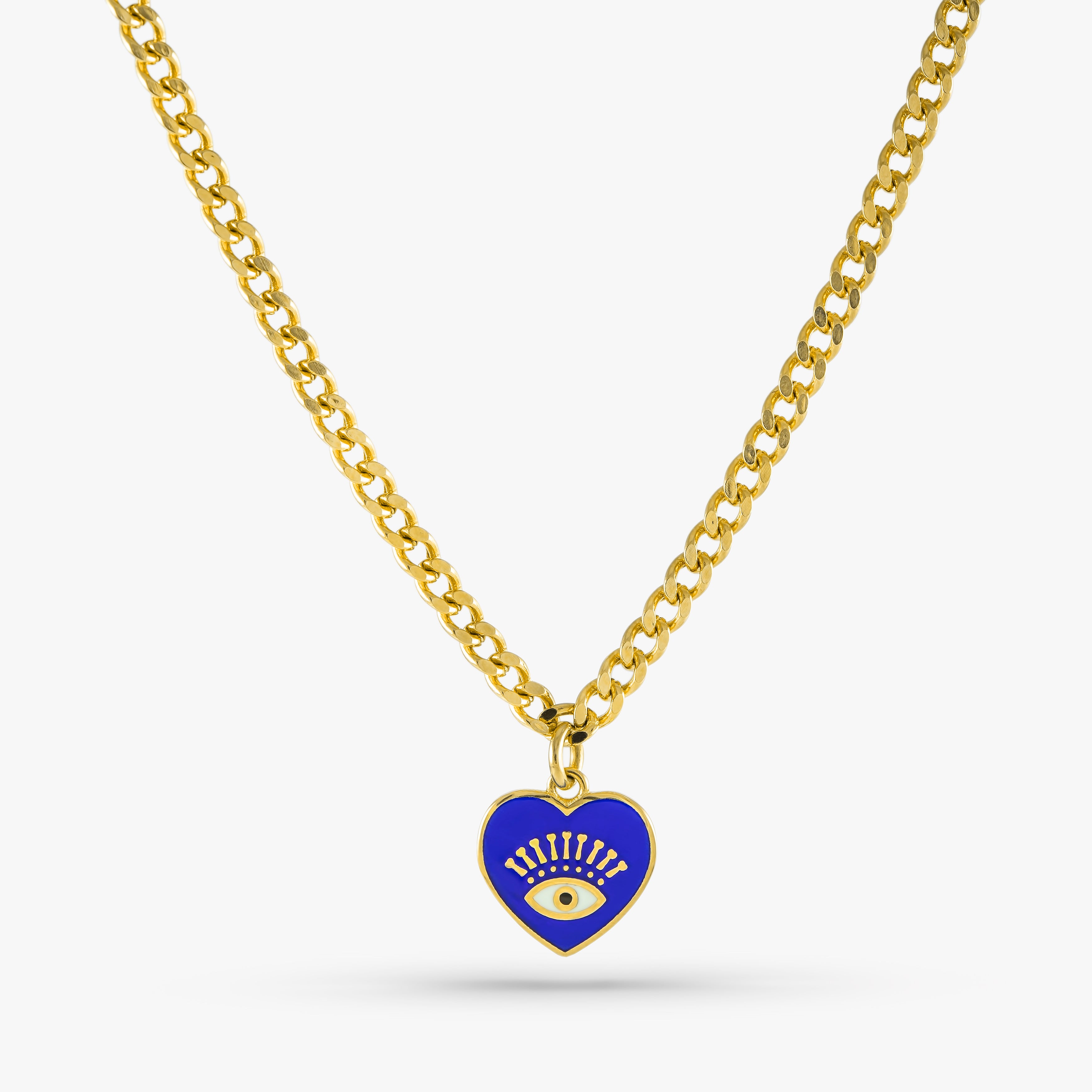 Curb Chain Heart Necklace in 14K Gold