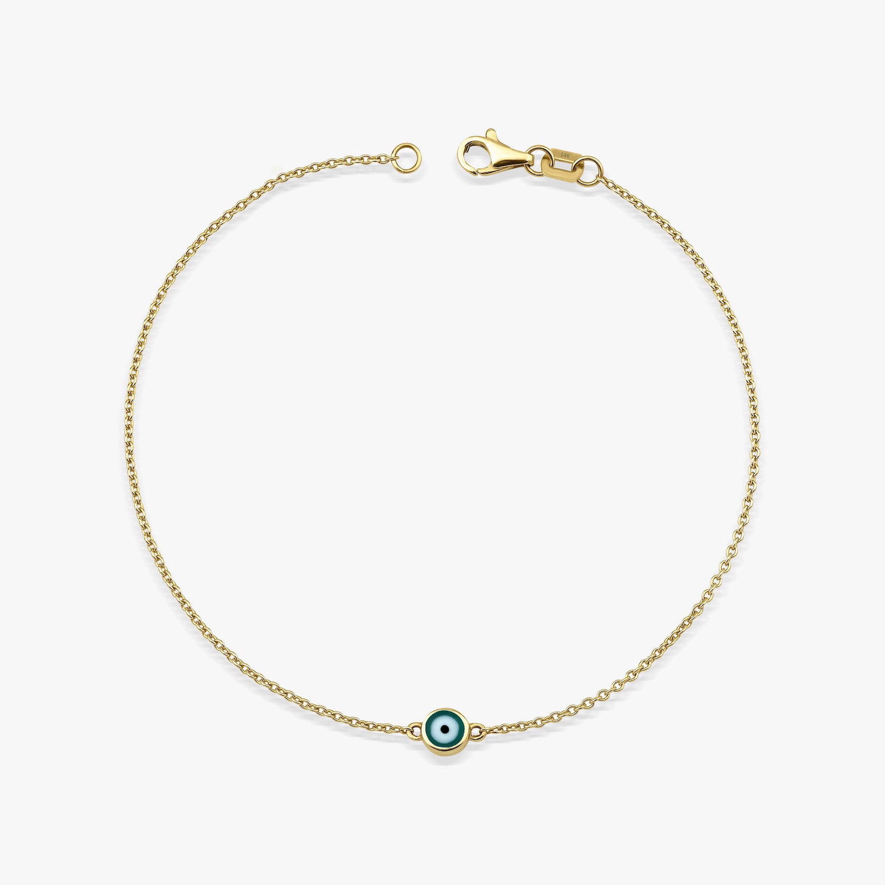 Green Evil Eye Bracelet in 14K Gold