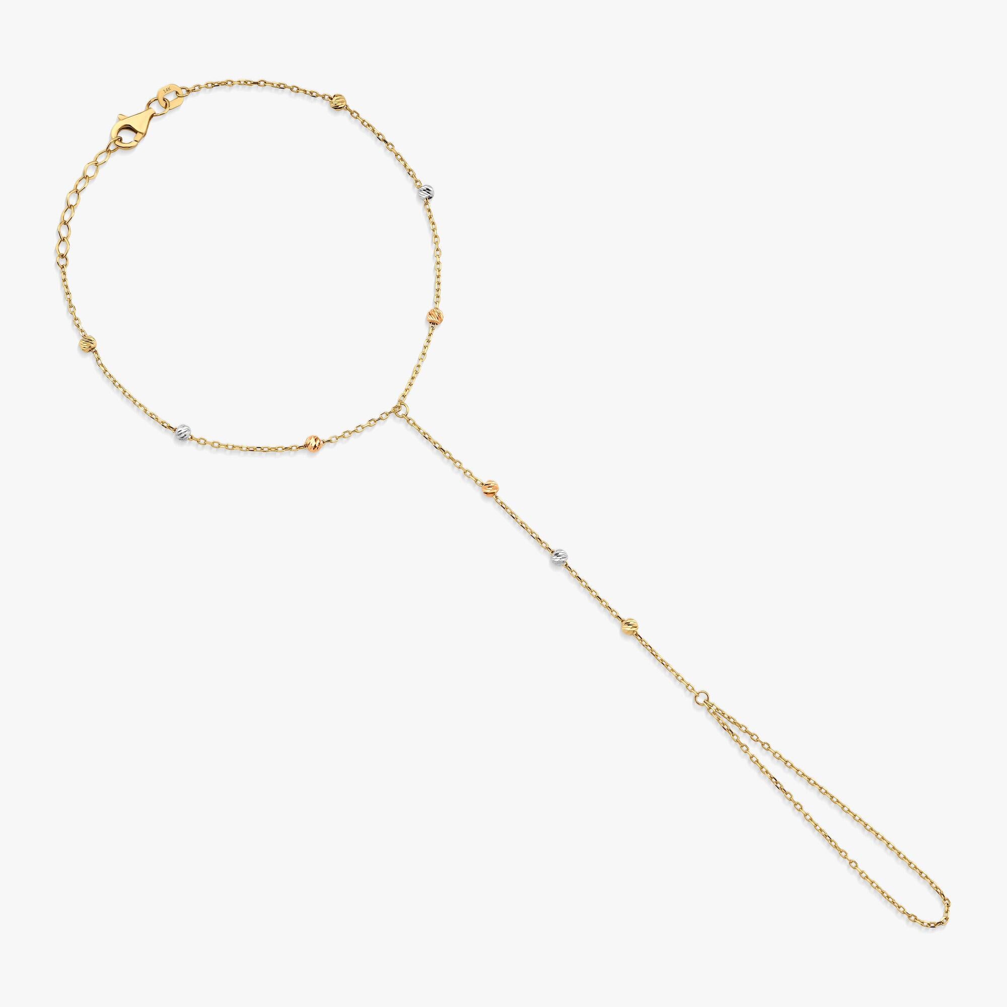 Beaded Hand Chain Bracelet in 14K Gold