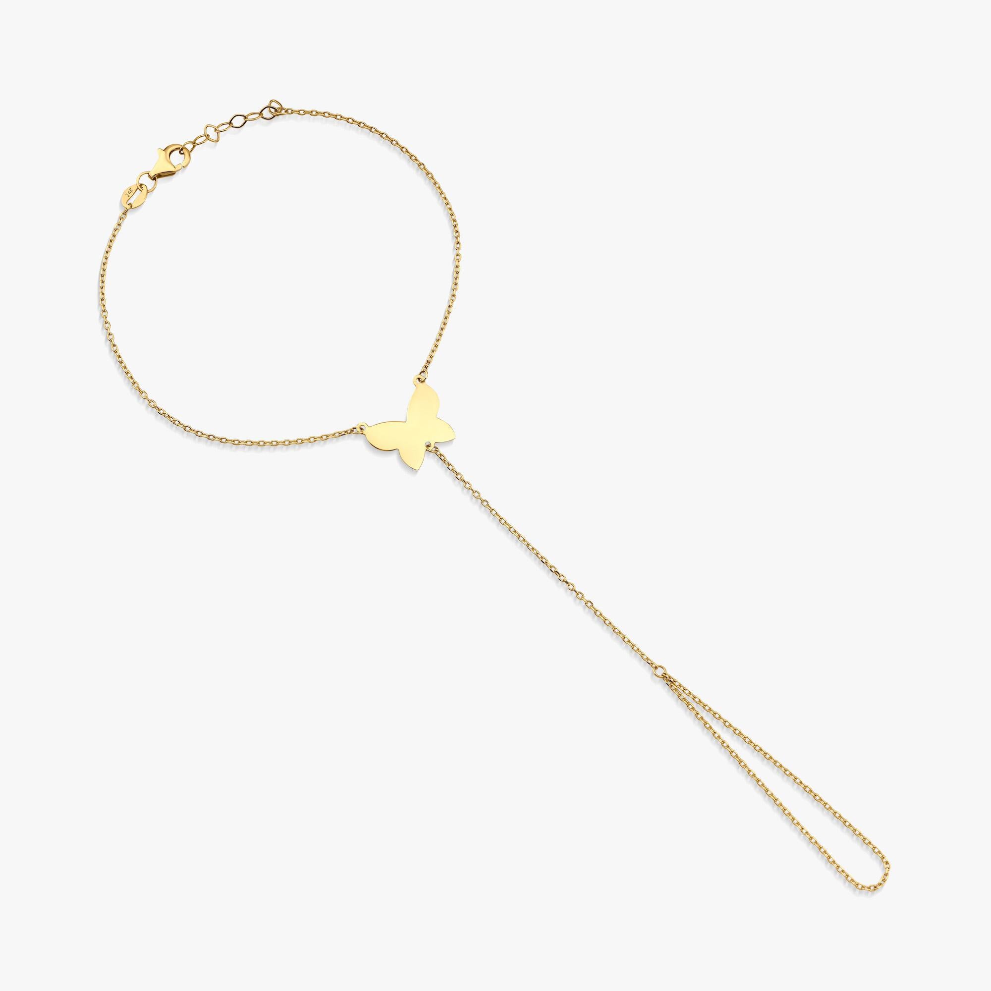 Butterfly Hand Chain Bracelet in 14K Gold