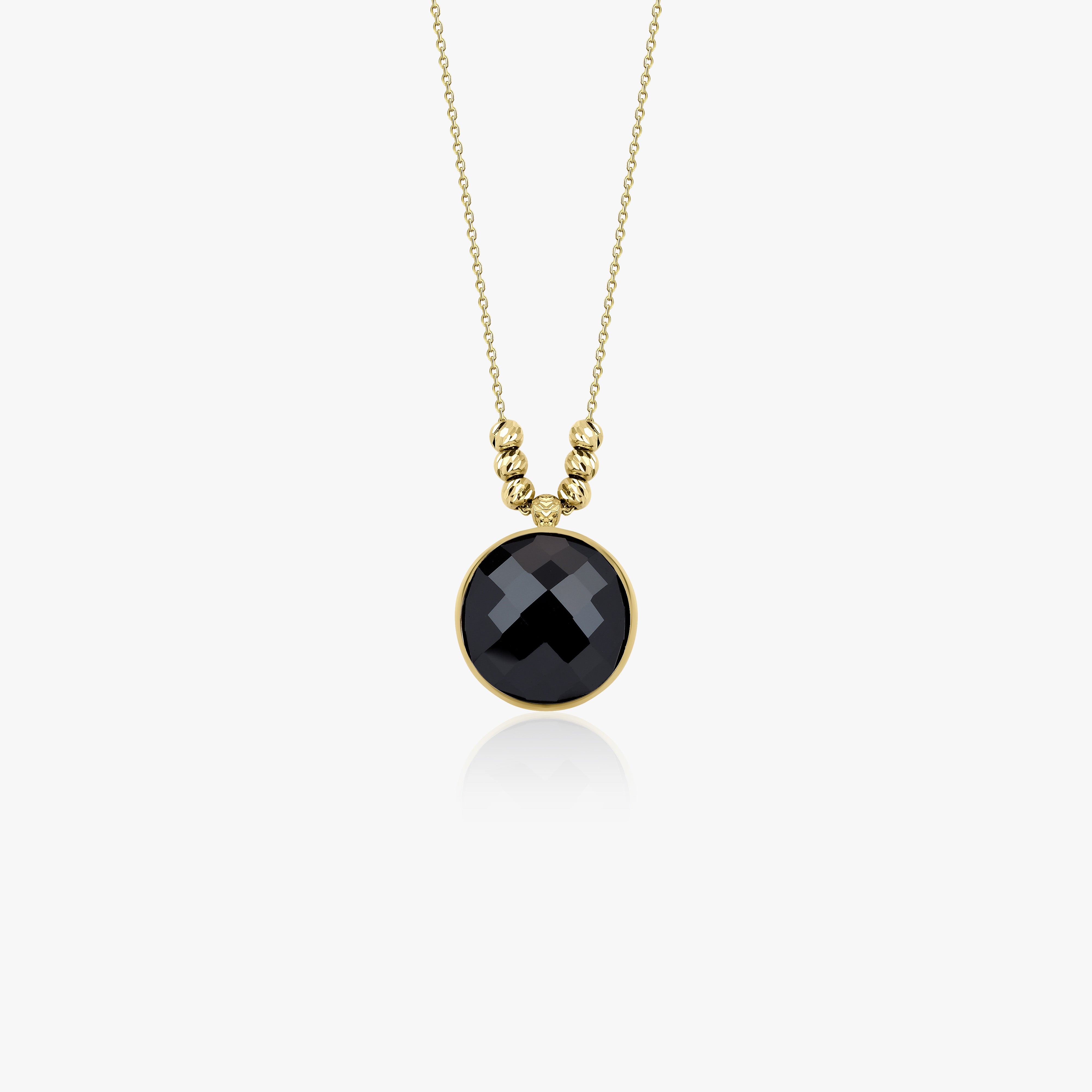 Black Crystal Pendant Necklace in 14K Gold
