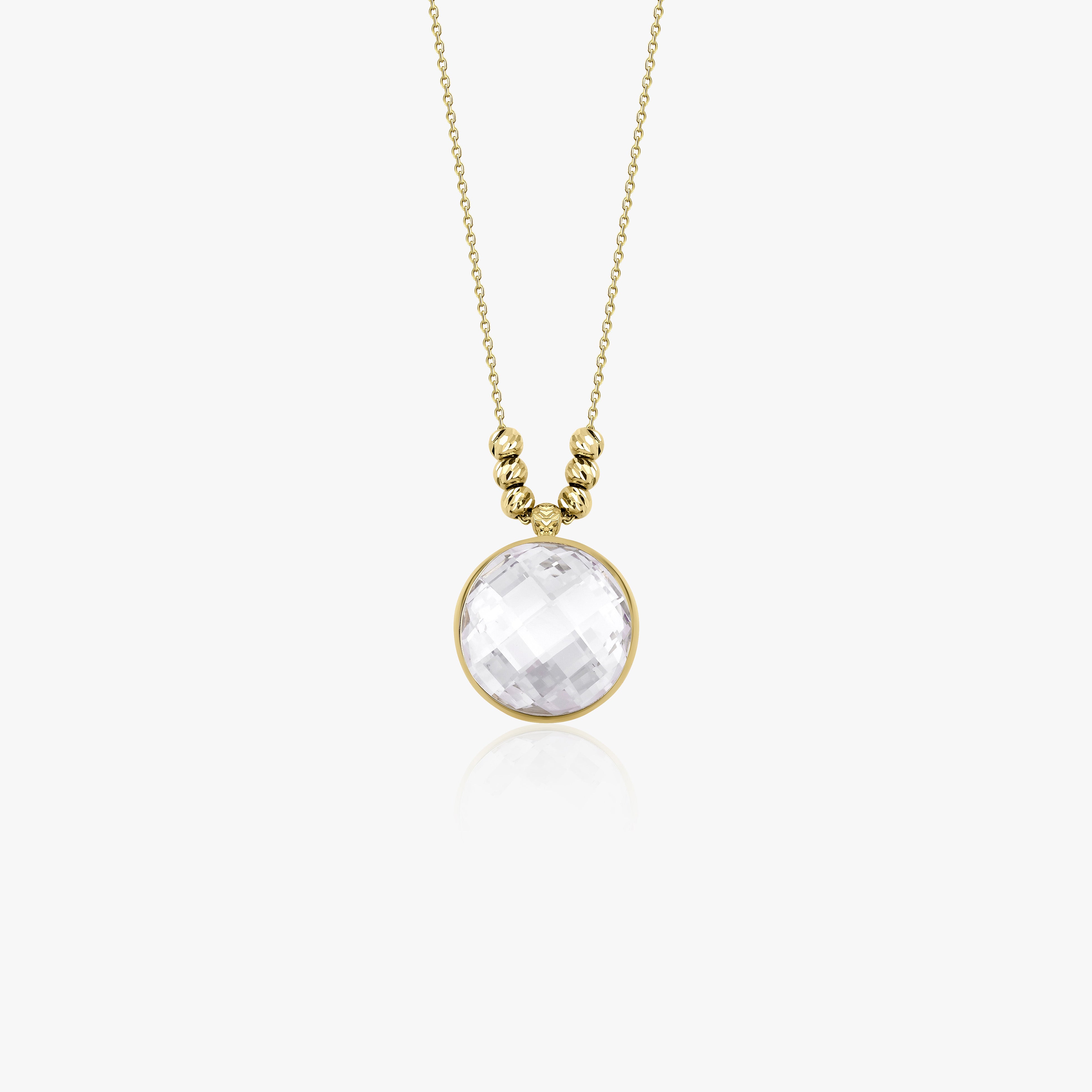 White Crystal Pendant Necklace in 14K Gold