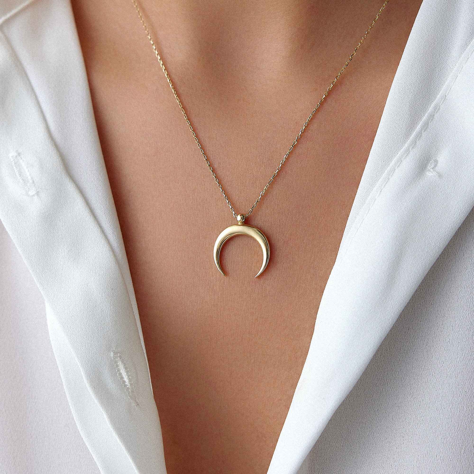 Crescent Moon Necklace in 14K Gold