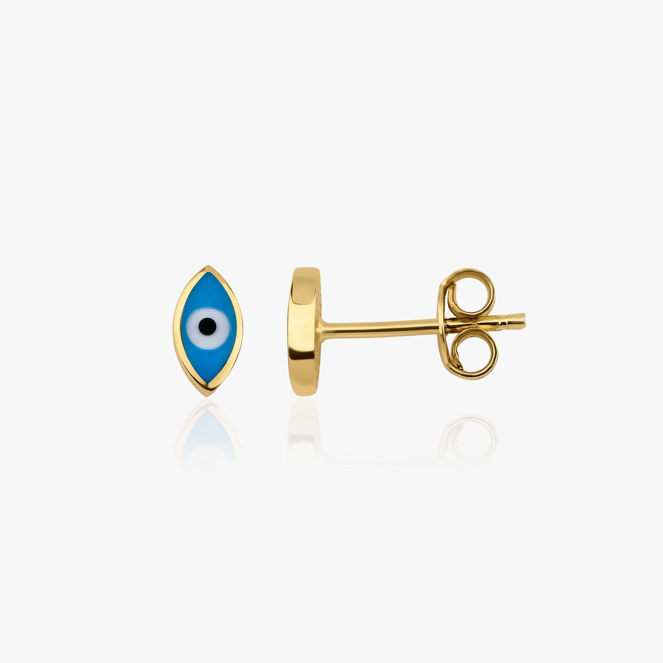 Mini Ocean Blue Evil Eye Stud Earrings In 14K Gold